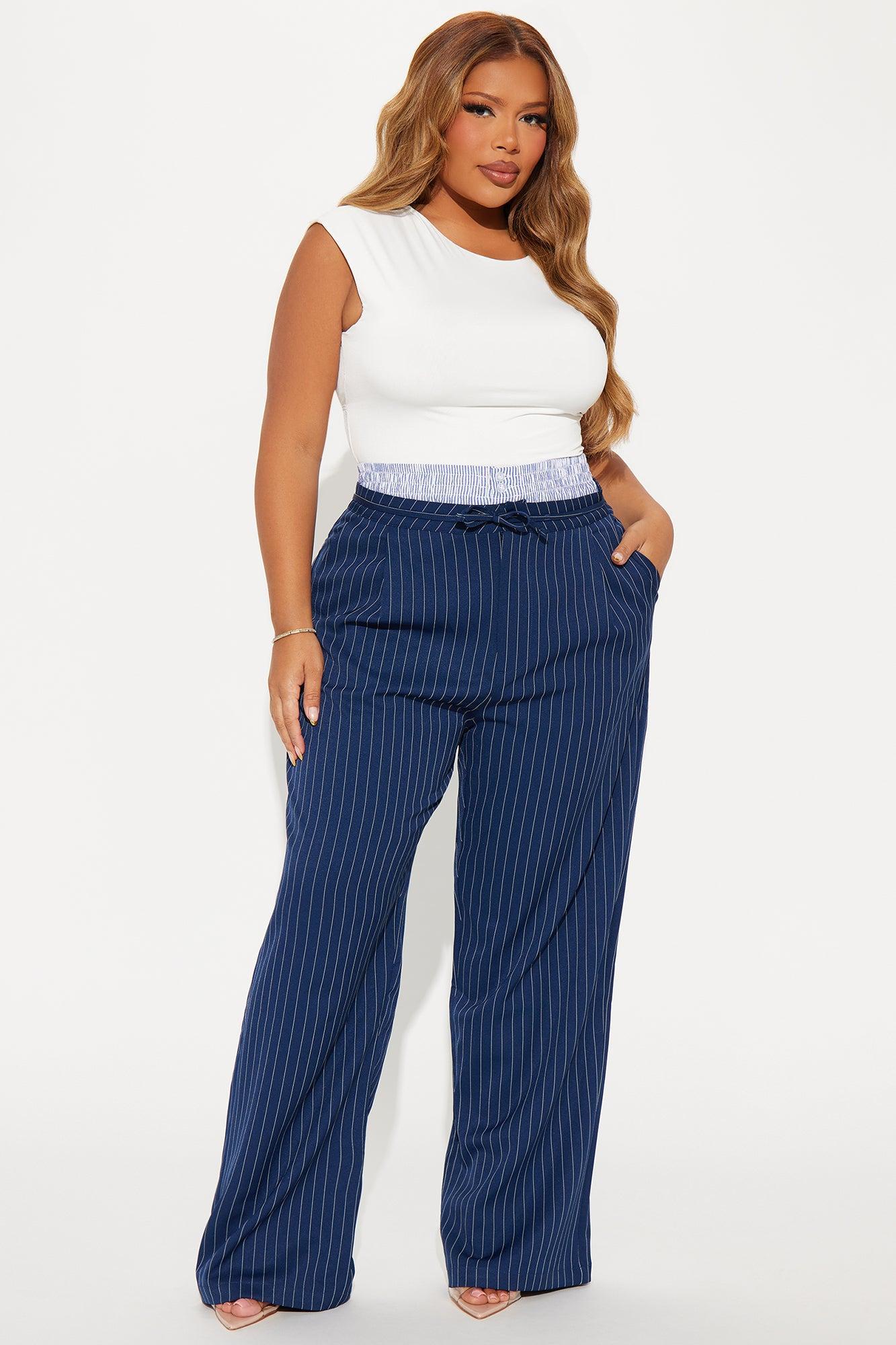 Nathalie Double Waistband Pinstripe Trouser - Navy/combo Product Image