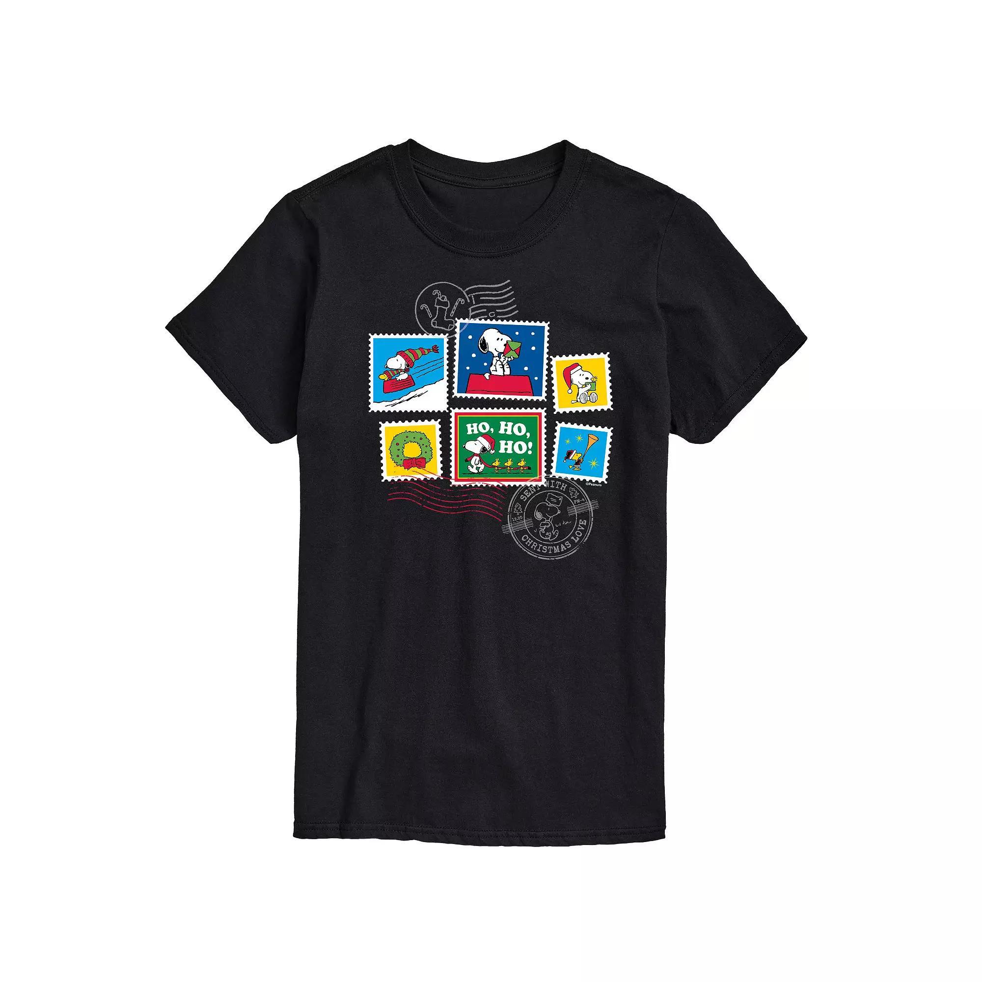 Big & Tall Peanuts Snoopy & Woodstock Holiday Stamp Graphic Tee, Men's, Size: Large Tall, Black Product Image