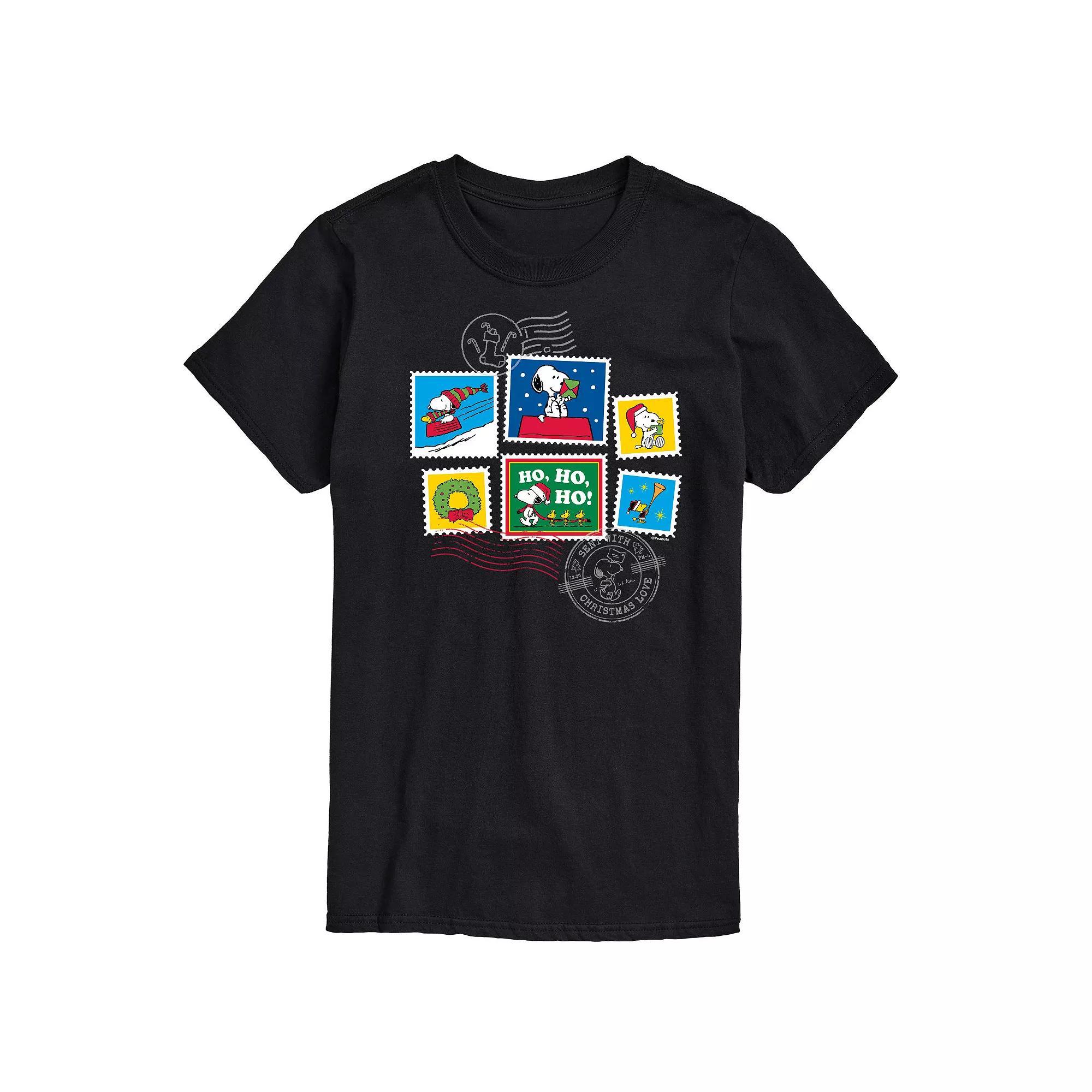 Big & Tall Peanuts Snoopy & Woodstock Holiday Stamp Graphic Tee, Men's, Size: Large Tall, Black Product Image
