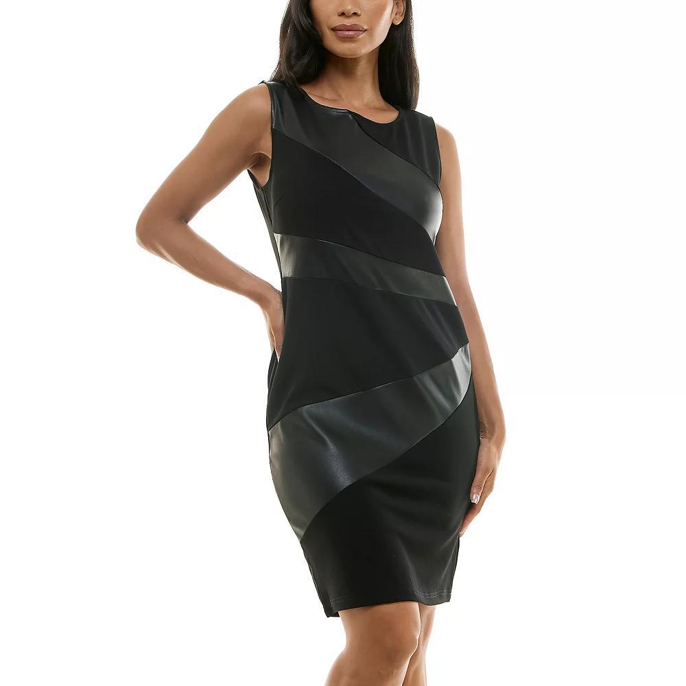 Women's Nina Leonard Pleather Panel Dress, Size: Large, Brown Bean Product Image