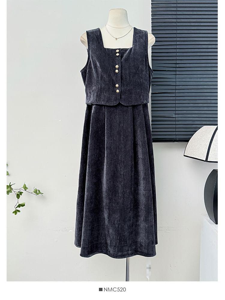 Mock Two-Piece A-Line Dress / Ruffled Loose Blouse Product Image