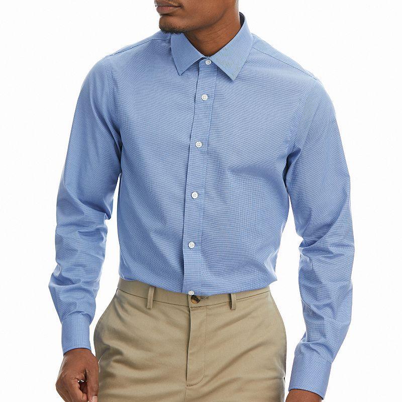 Men's Haggar® Premium Comfort Slim Fit Wrinkle Resistant Dress Shirt, Size: 15.5-32/33, Mini Blue Dobby Product Image