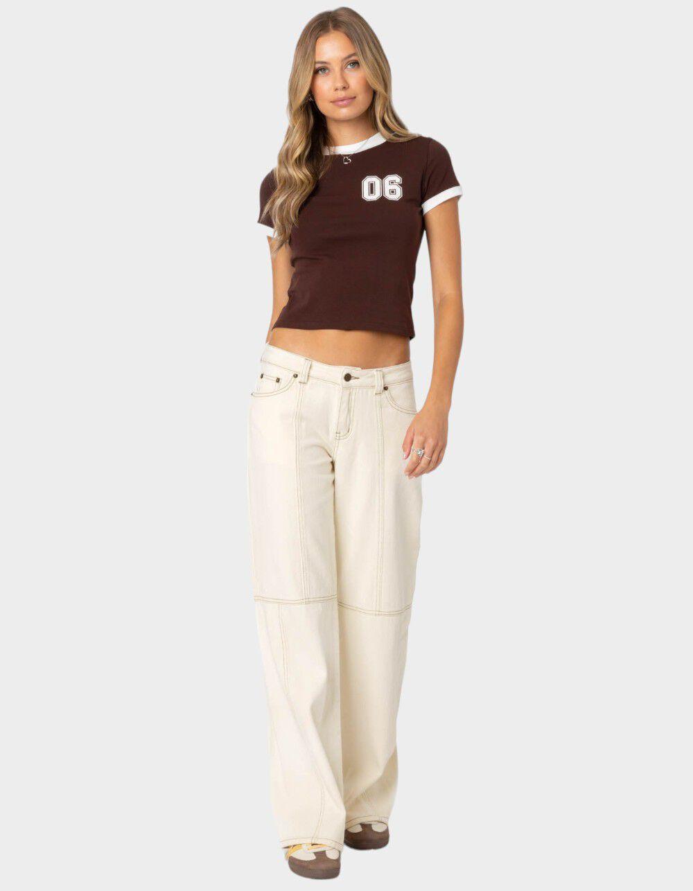 EDIKTED Contrast Stitch Low Rise Jeans Product Image