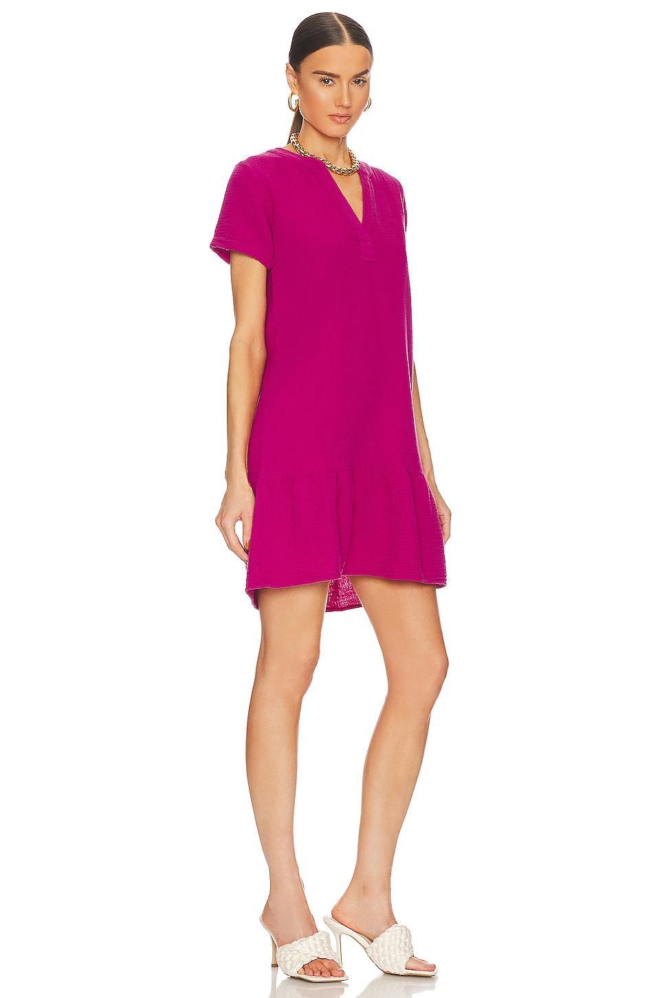 Split Neck Ruffle Hem Mini Dress Bobi Product Image
