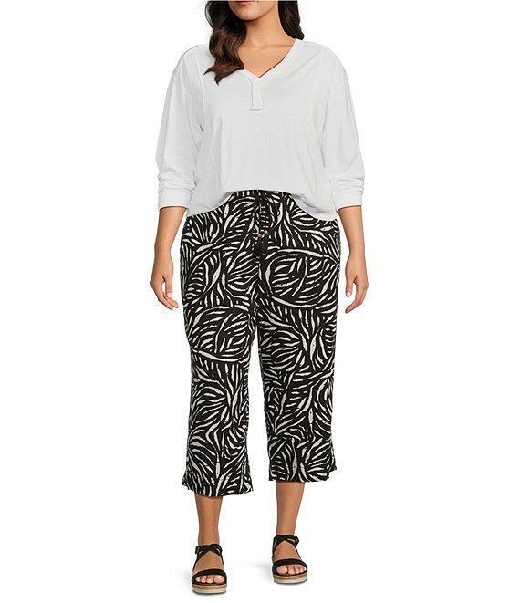 Westbound Plus Size Crop Graphic Linen Blend Pants Product Image