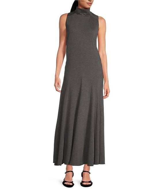 Gianni Bini x Lilly Sisto Audrey Knit Jersey Mock Neck Sleeveless A-Line Pleated Flounce Maxi Dress Product Image