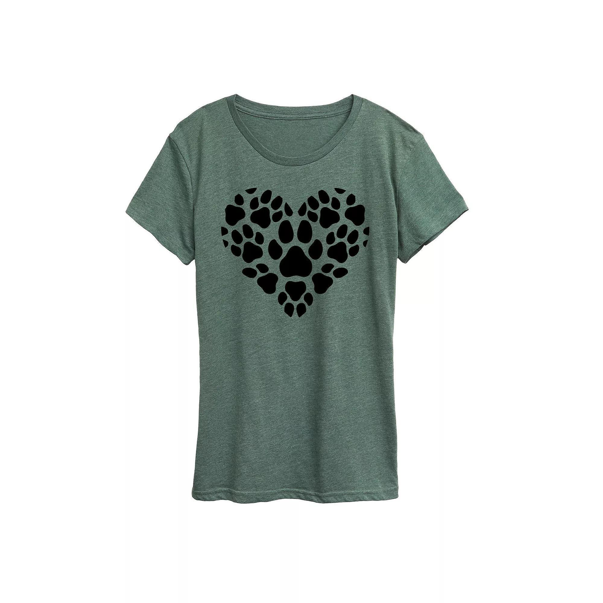 Womens Pawprint Heart Graphic Tee, Girls Product Image