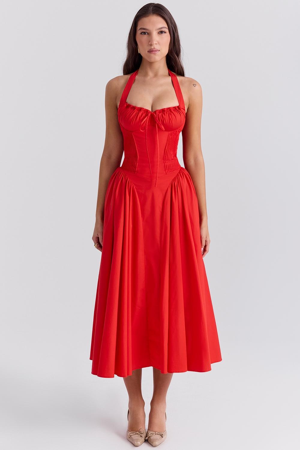 Adabella Italian Tomato Cotton Halter Sundress Product Image