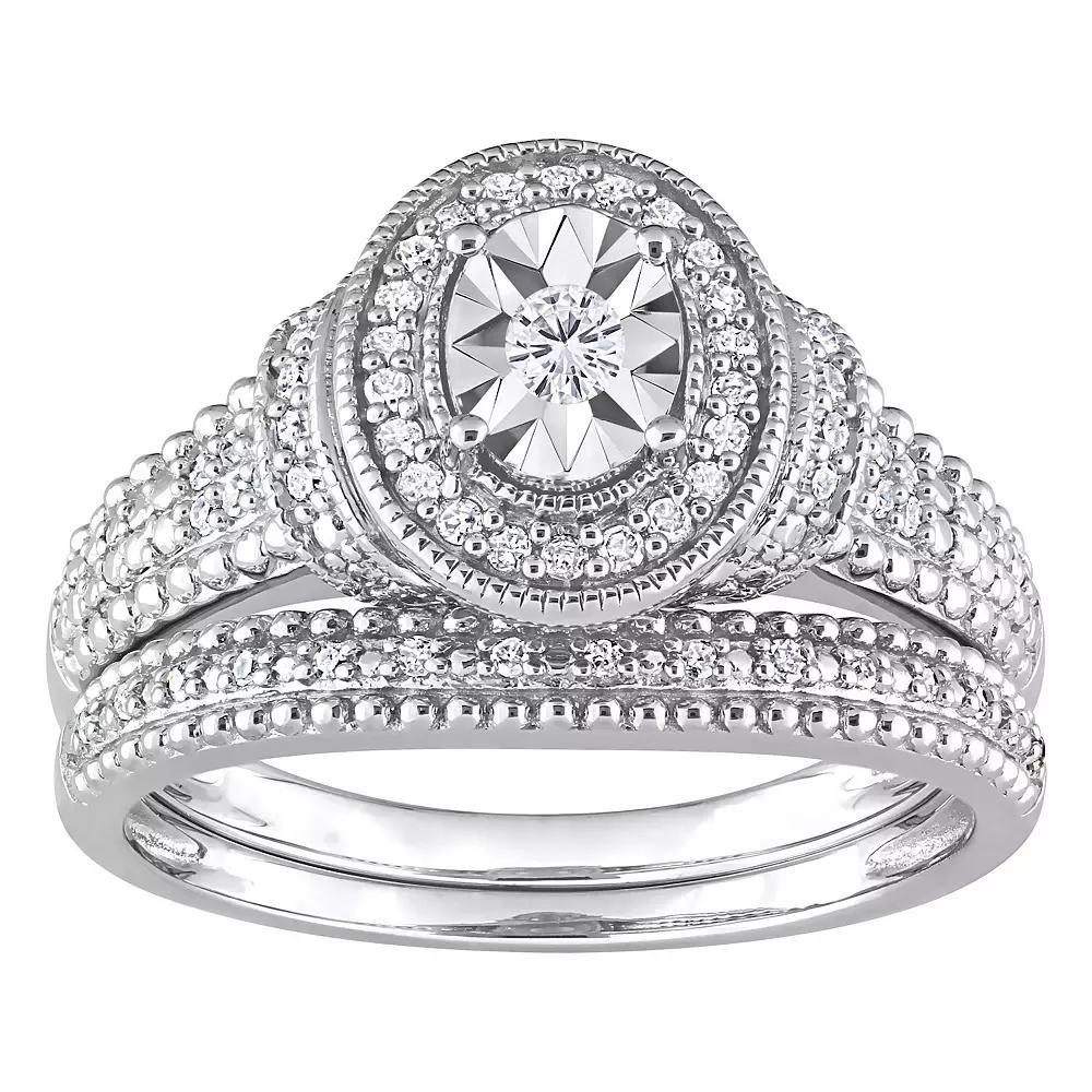 Stella Grace Sterling Silver 1/4 Carat T.W. Diamond Oval Engagement Ring Set, Women's, Size: 7 Product Image