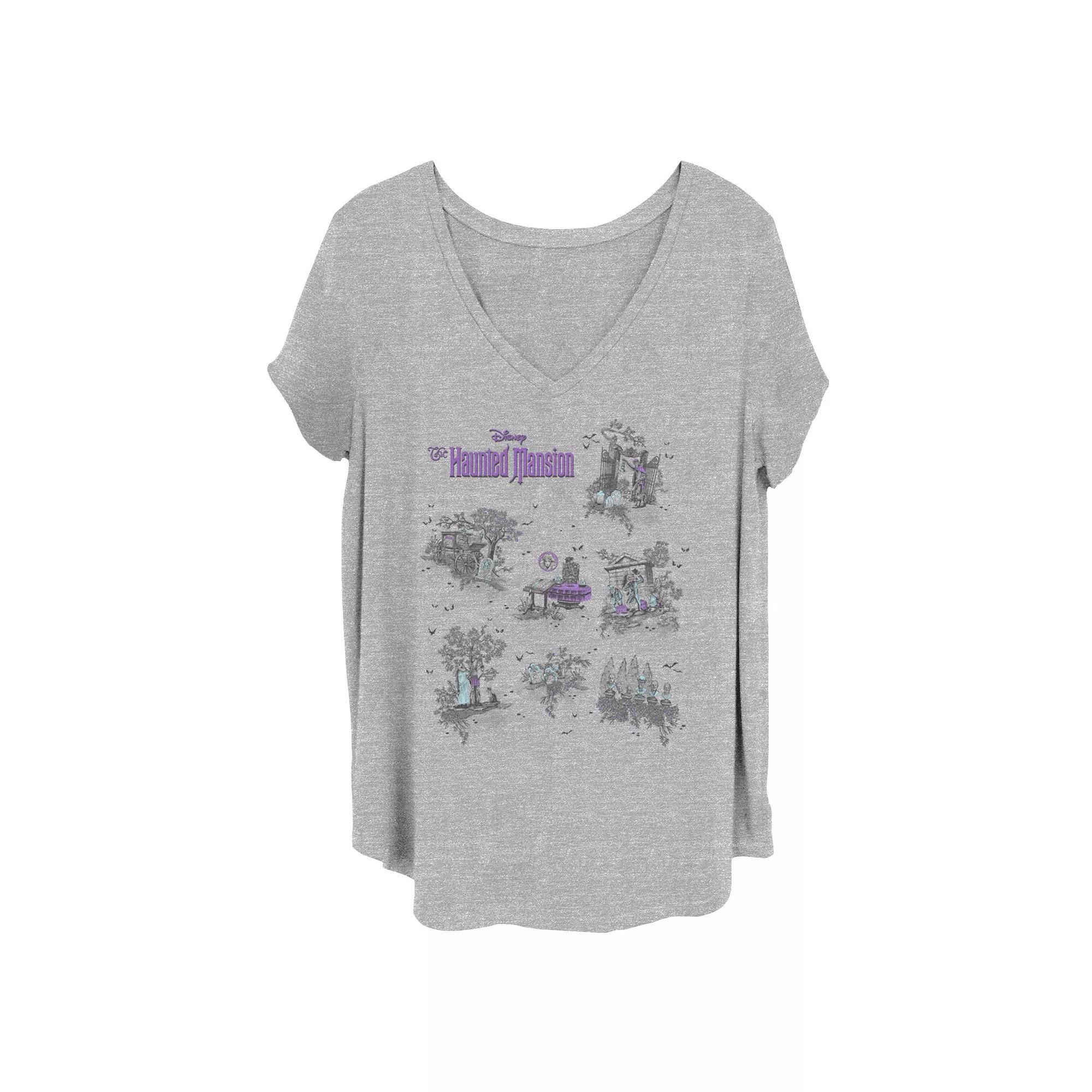 Disney's The Haunted Mansion Women's Map V-Neck Tee, Girl's, Size: 4XL, Grey Gray Product Image