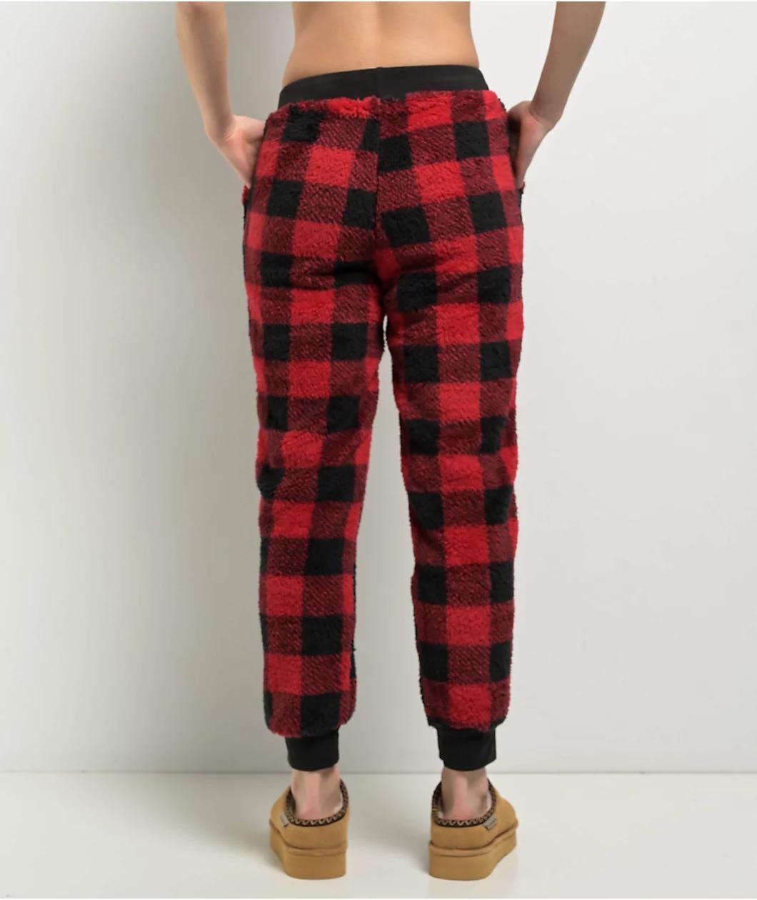 Cali 1850 Sherpa Plaid Red & Black Jogger Sweatpants Product Image