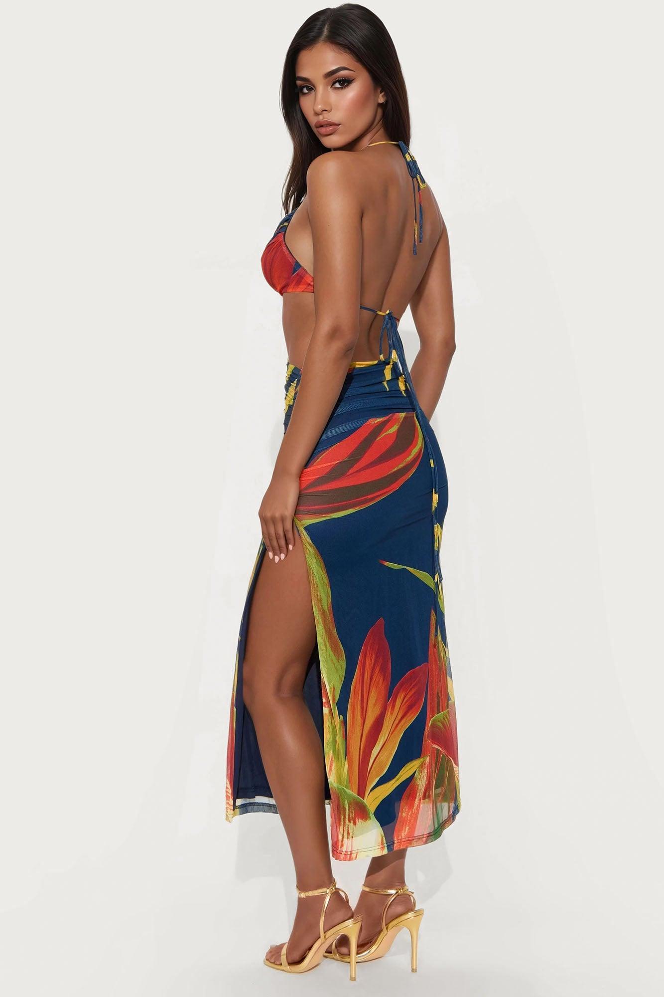 In The Tropics Mesh Maxi Dress - Navy/combo Product Image