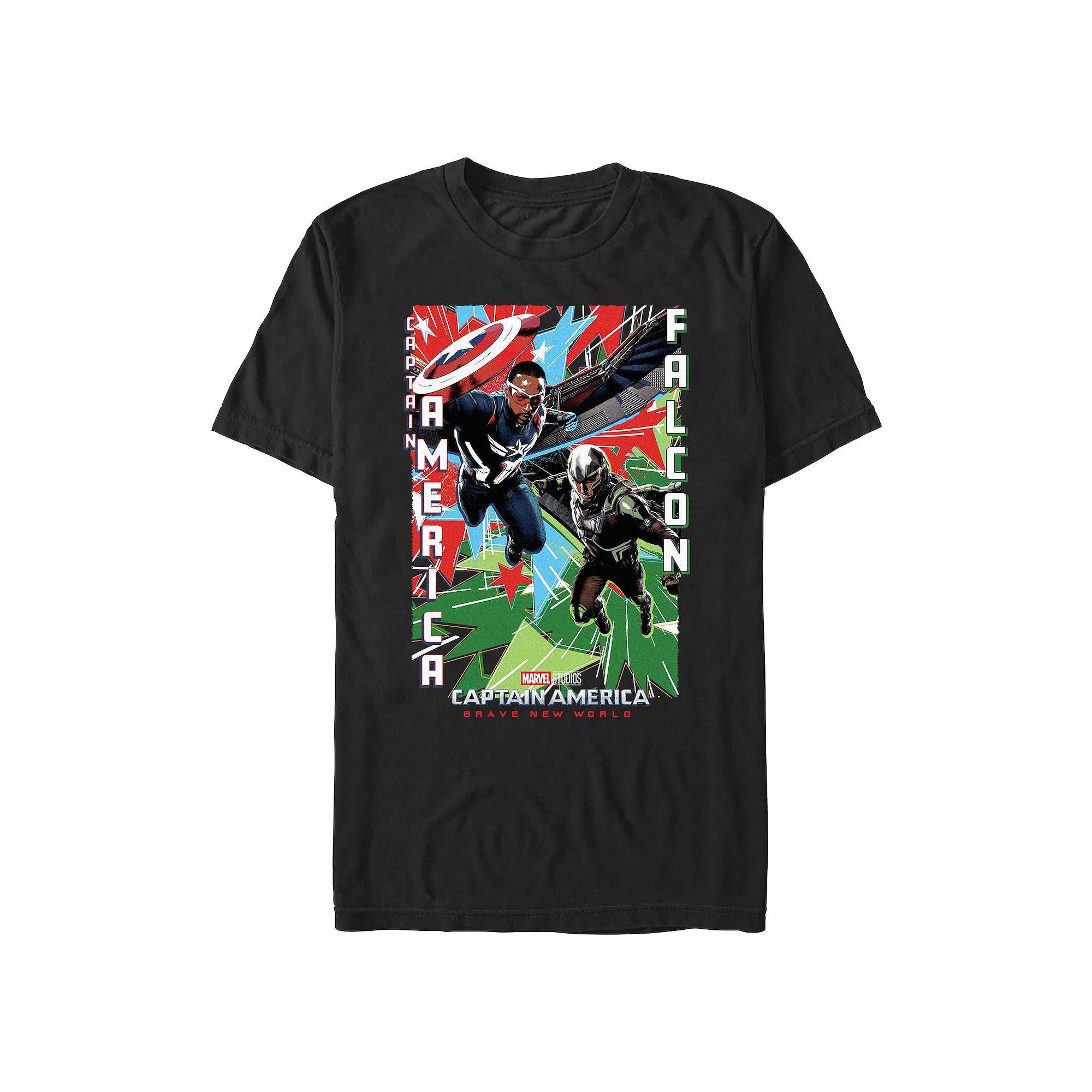 Big & Tall Marvel Captain America Brave New World Captain And Falcon Poster Graphic Tee, Men's, Size: Medium Tall, Black Product Image