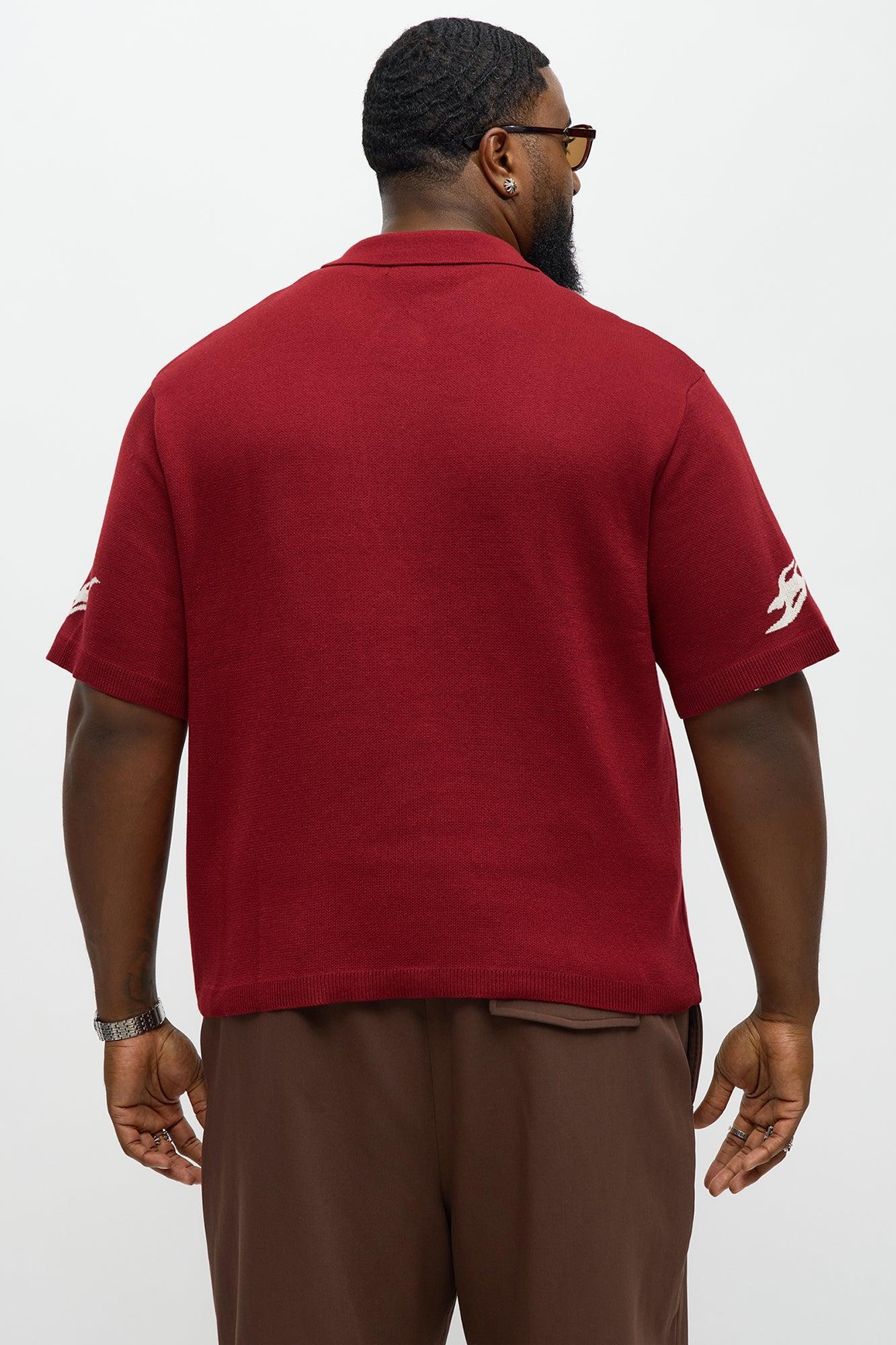 Regular Fit 13 Button Up Sweater Shirt - Red/White Product Image