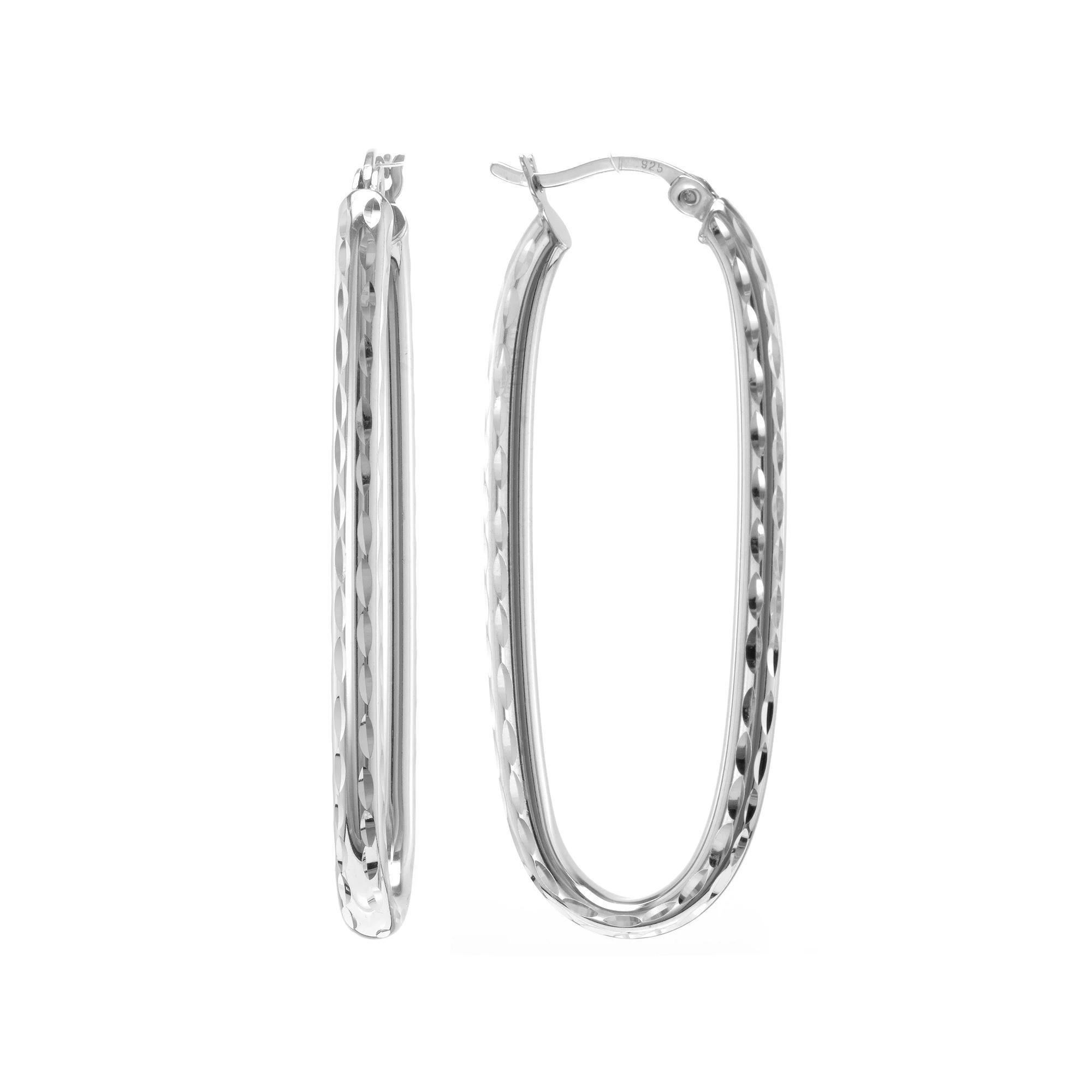 Judy Crowell Sterling Silver Textured Rectangle Hoop Earrings, Women's Product Image