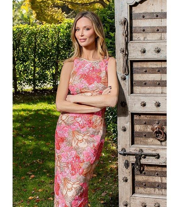 Muse by Marchesa Canna Sequin Crew Neck Sleeveless Pencil Dress Product Image