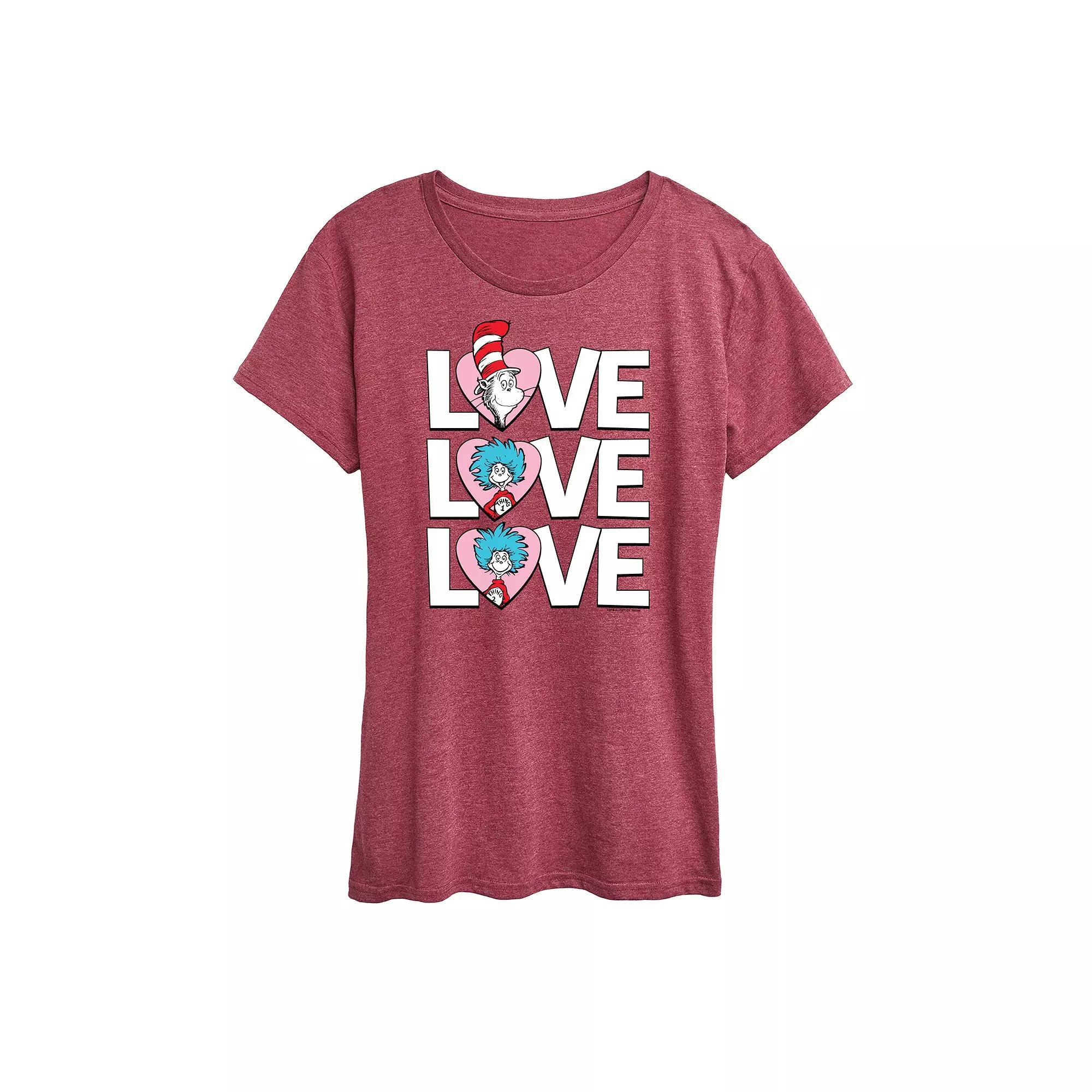 Womens Dr. Seuss Love Stacked Graphic Tee Grey Dark Red Product Image