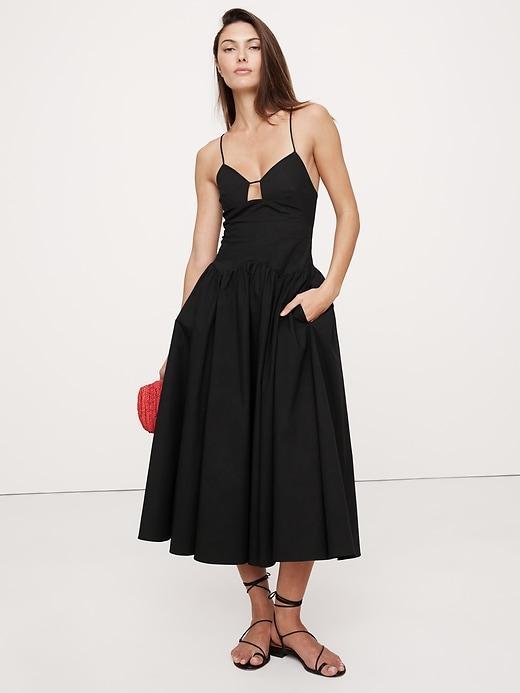 Stretch-Cotton Poplin Long Midi Dress Product Image