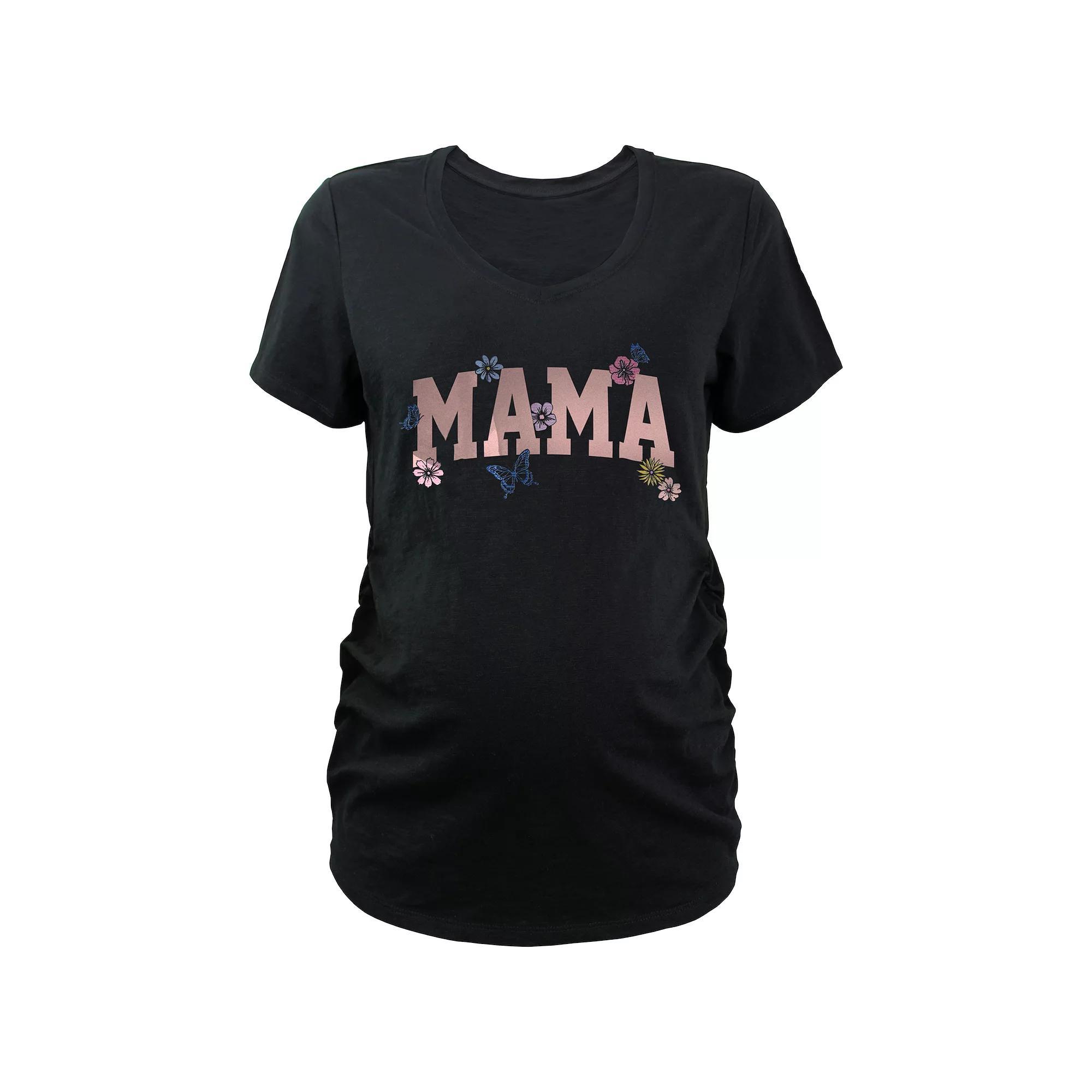 Maternity Mama Flowers V-Neck Graphic Tee, Women's, Size: XXL-MAT, Black Product Image