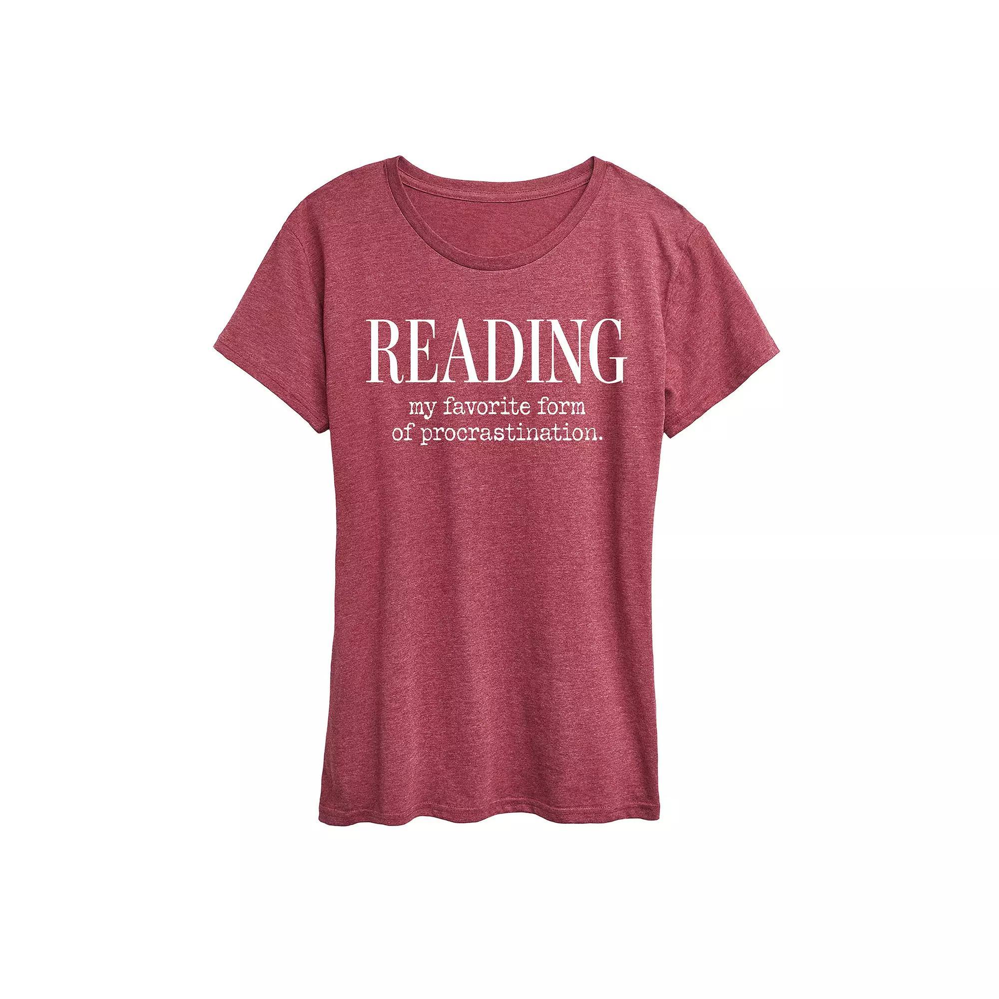 Womens Reading Favorite Procrastination Graphic Tee Grey Dark Red Product Image