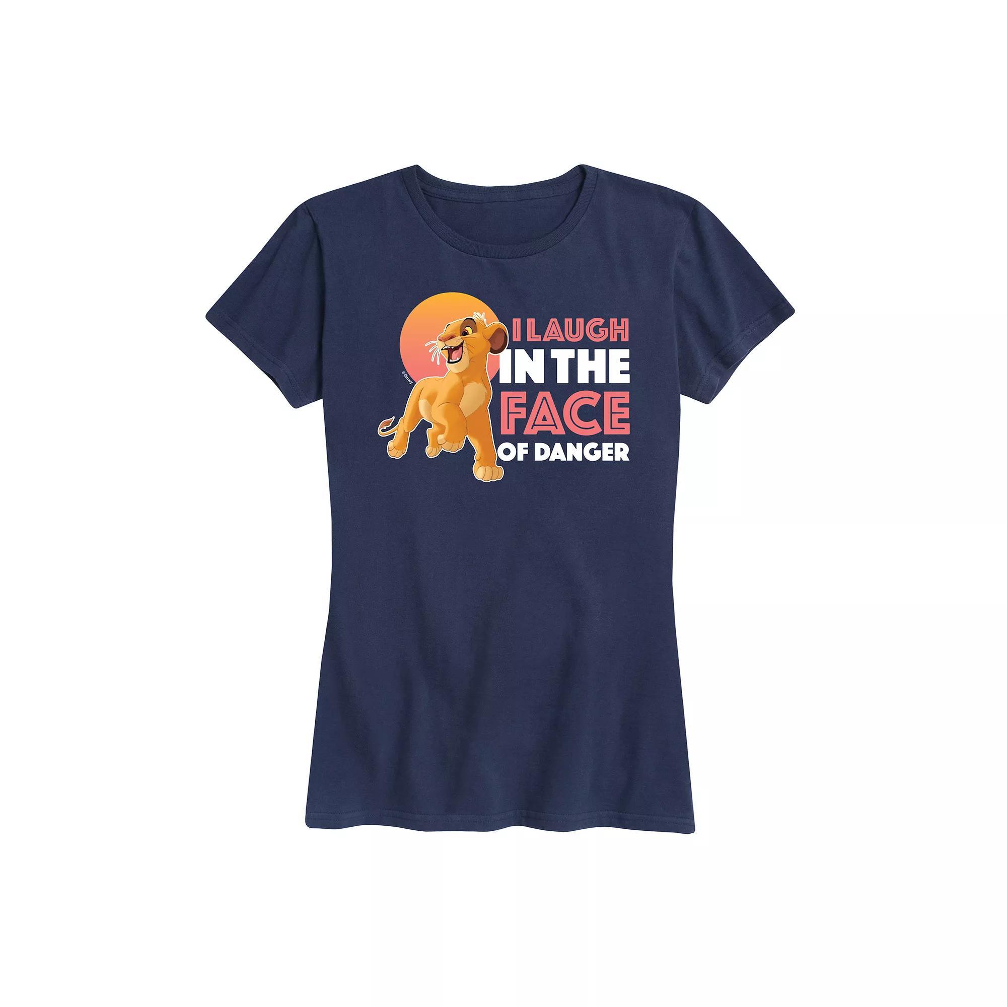 Disneys Lion King Simba Womens I Laugh Face Of Danger Graphic Tee Blue Product Image