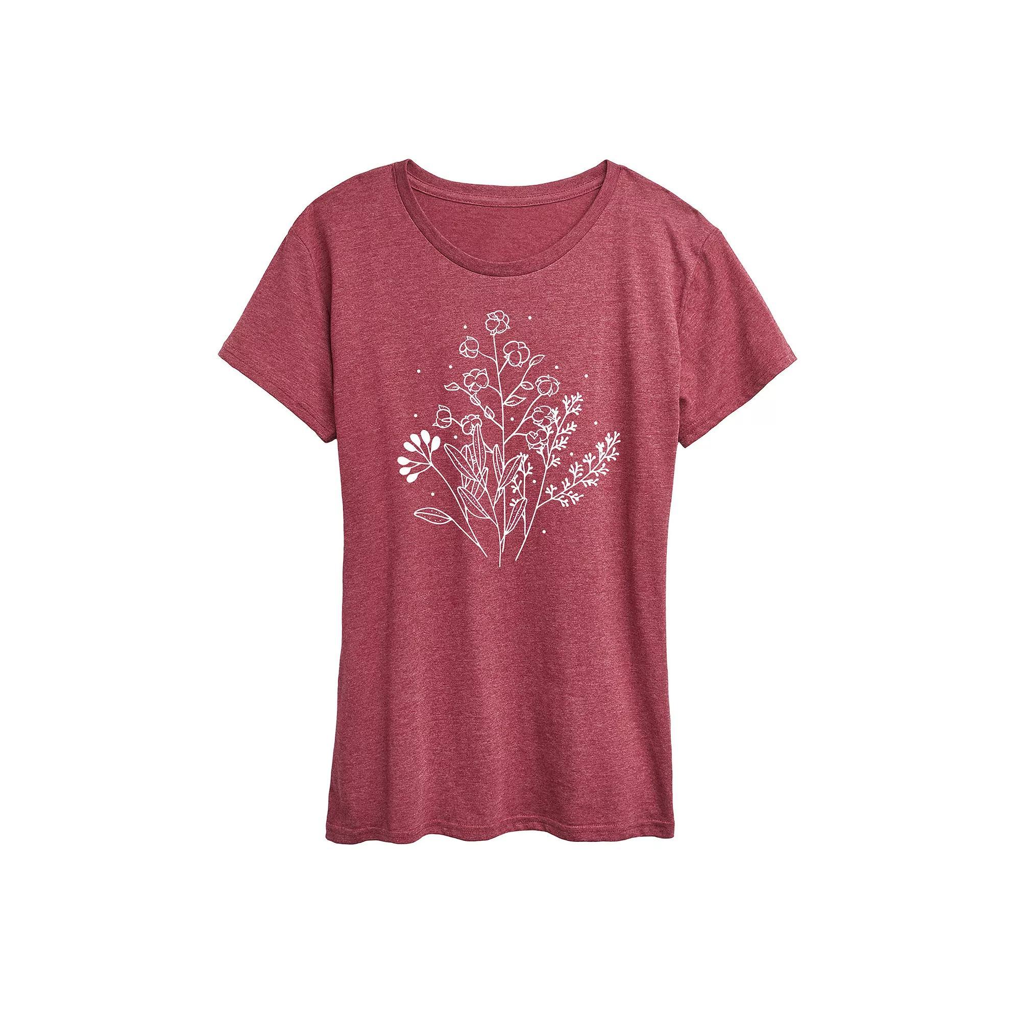 Womens Fall Flowers Graphic Tee Grey Dark Red Product Image