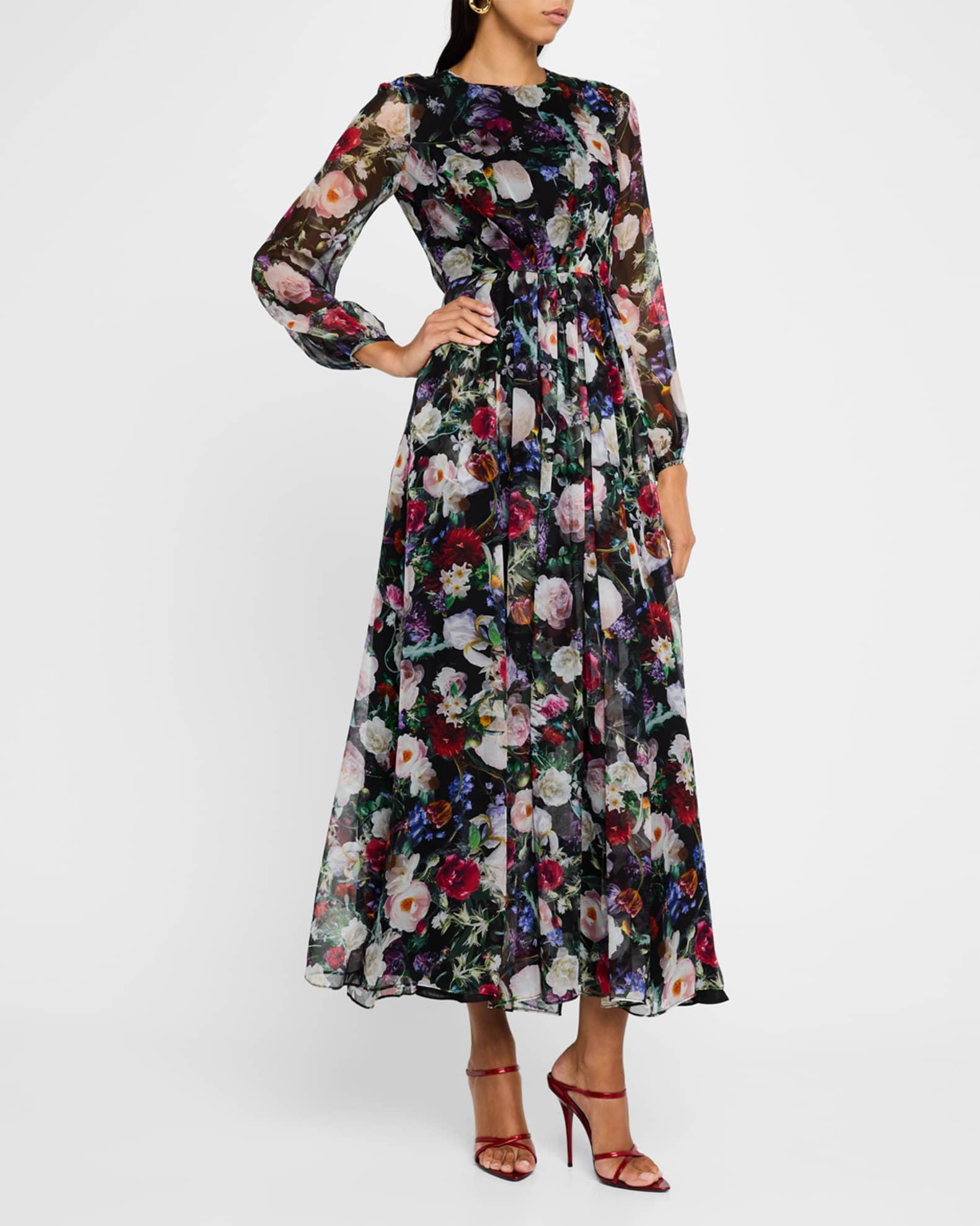 Paravicini Floral Long-Sleeve Silk Chiffon Maxi Dress Product Image