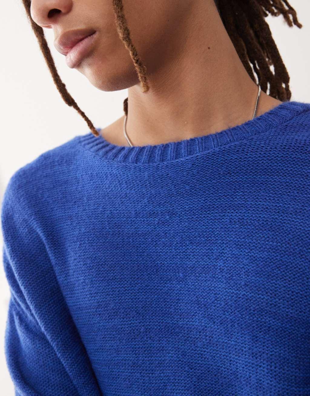 Reclaimed Vintage crew neck knit sweater in cobalt blue Product Image