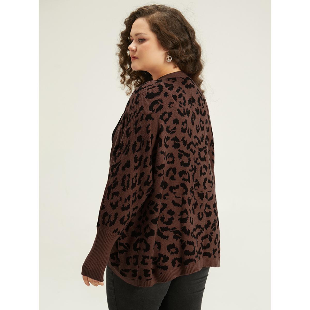 Plus Size Supersoft Essentials Leopard Curved Hem Cardigan DarkBrown Women Casual Loose Sleeveless Dailywear Cardigans BloomChic 18-20/2X Product Image
