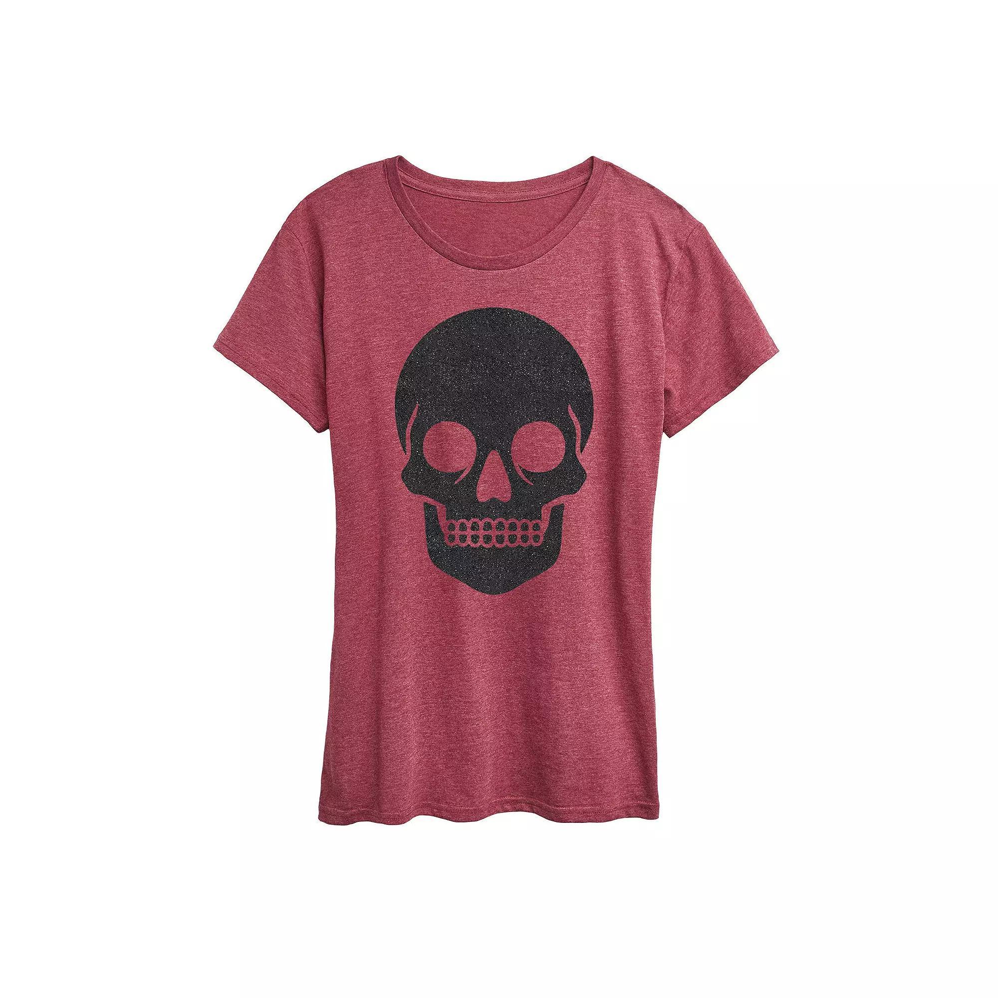 Women's Skull Sparkle Halloween Tee, Girl's, Size: Small, Grey Wine Product Image