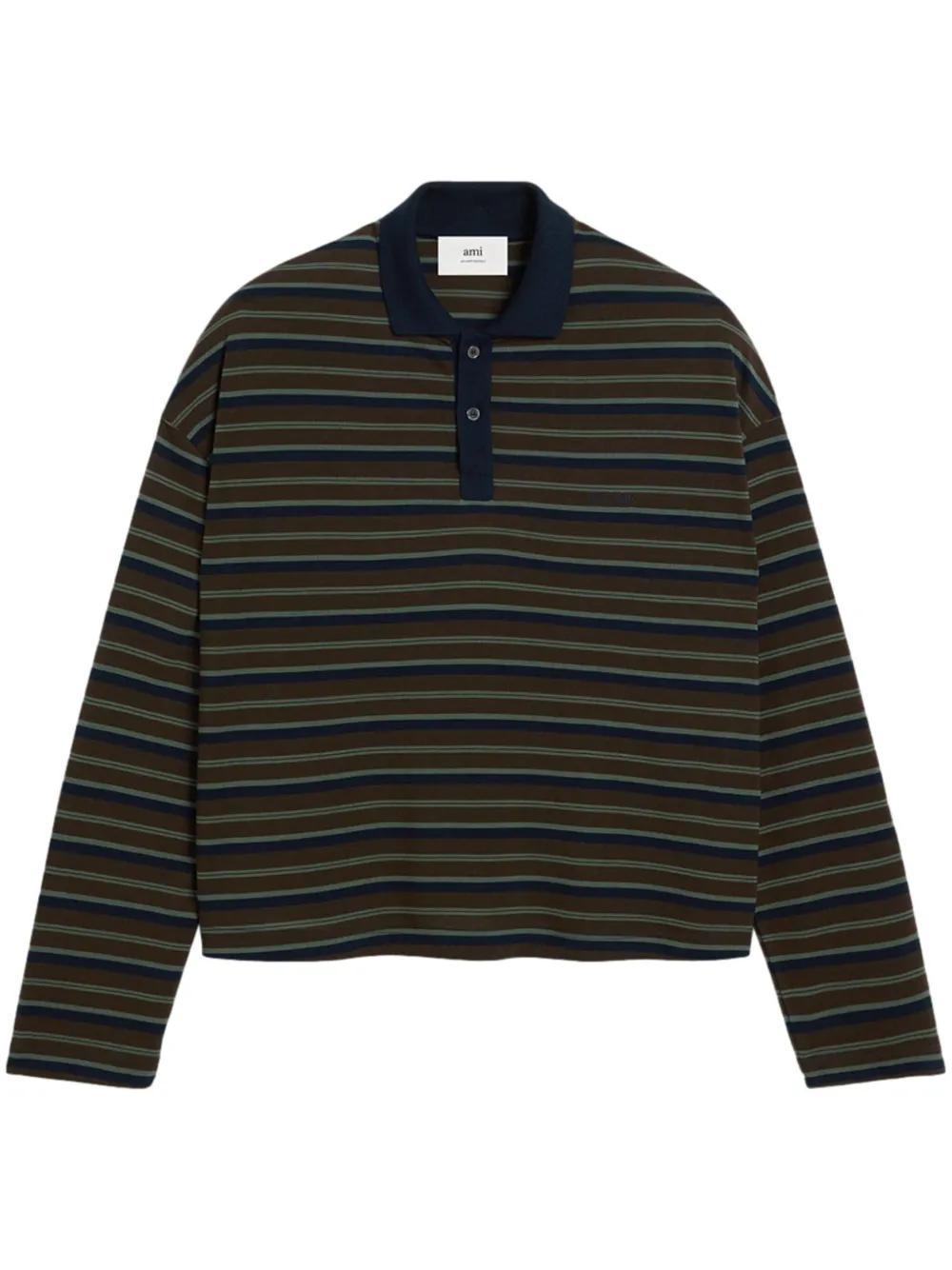 striped lyocell polo shirt Product Image