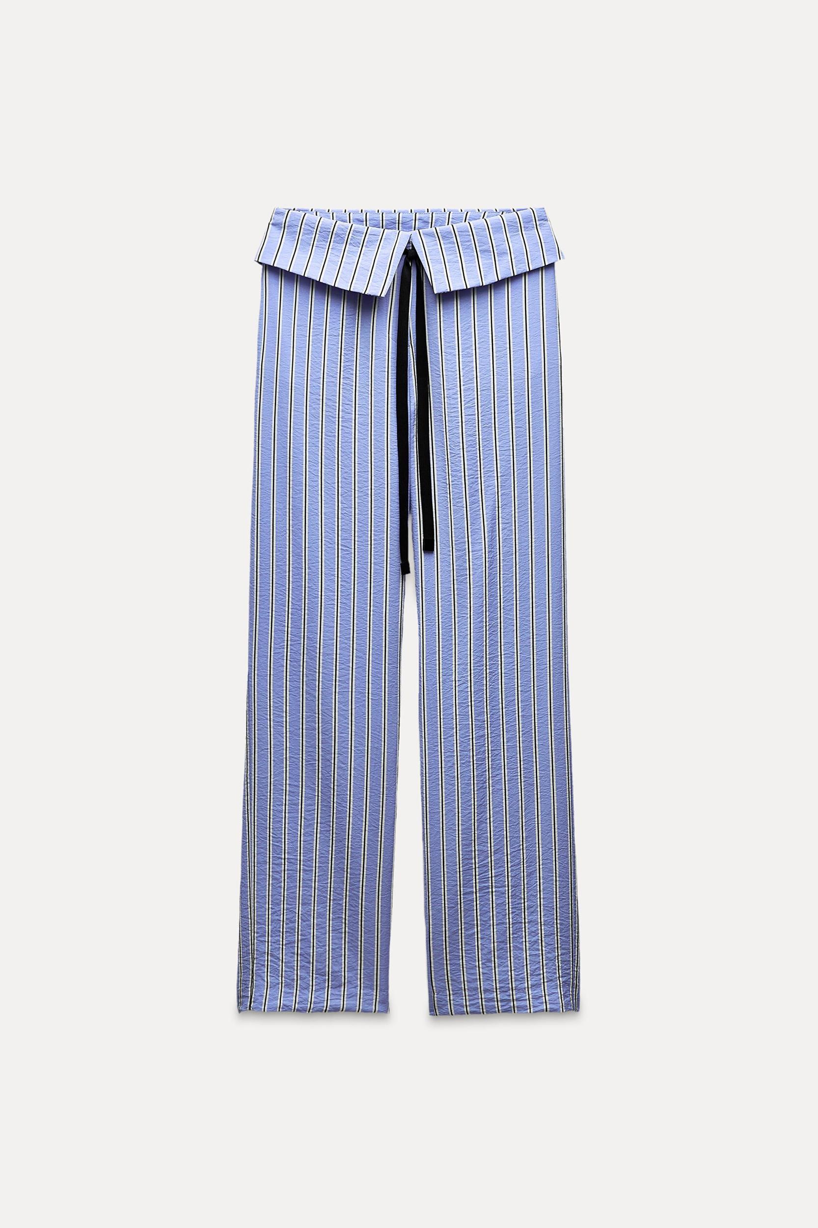 STRIPED PANTS WITH TURNED DOWN WAIST Product Image
