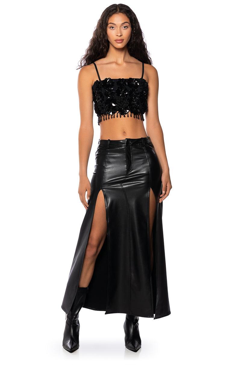 THE LUXE LIFE SEQUIN FLOWERS CROP TOP Product Image