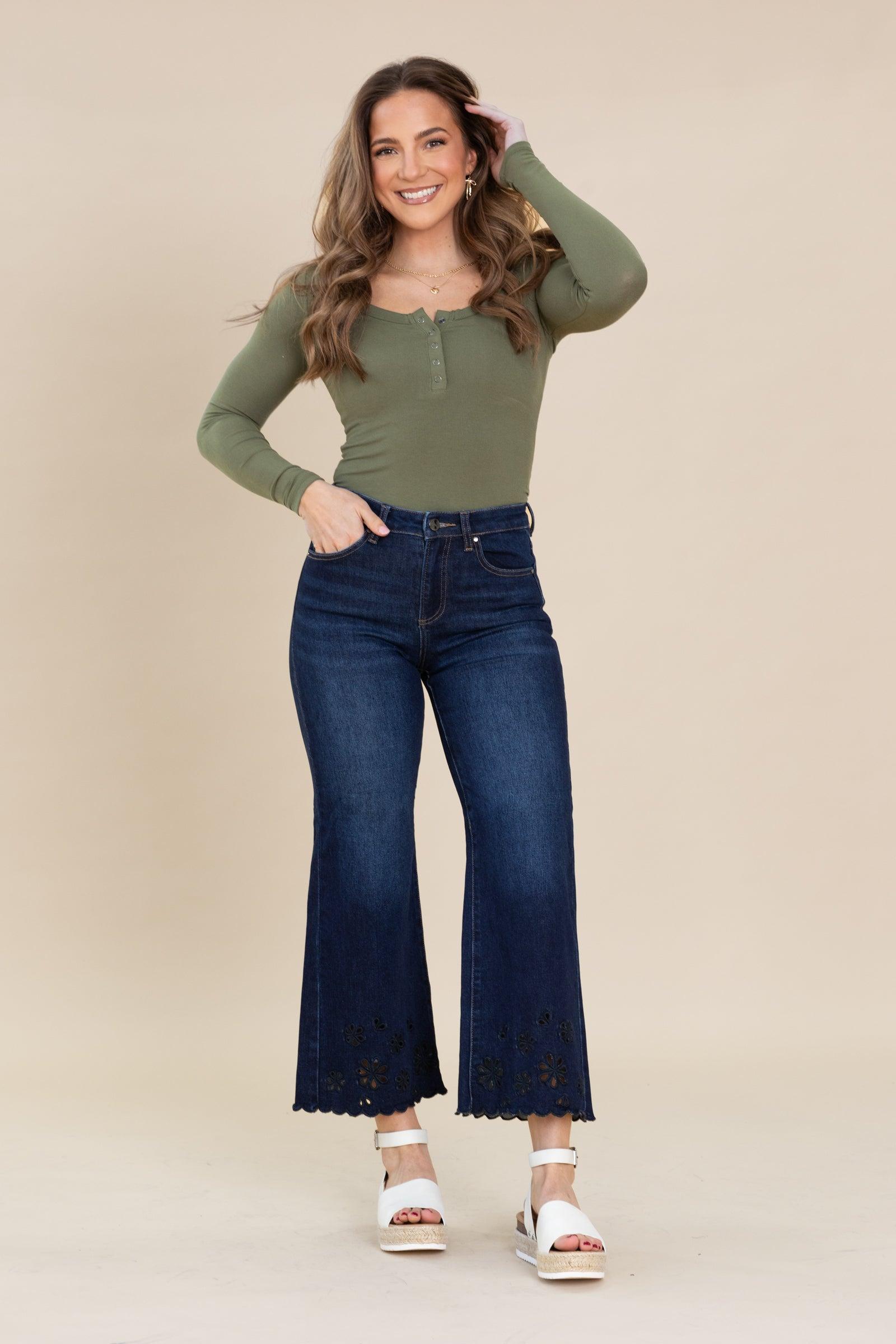 Risen Dark Wash Laser Cut Detail Jeans Product Image
