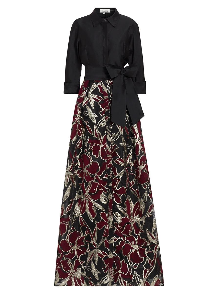 Womens Floral Metallic Taffeta-Organza Shirt Gown Product Image
