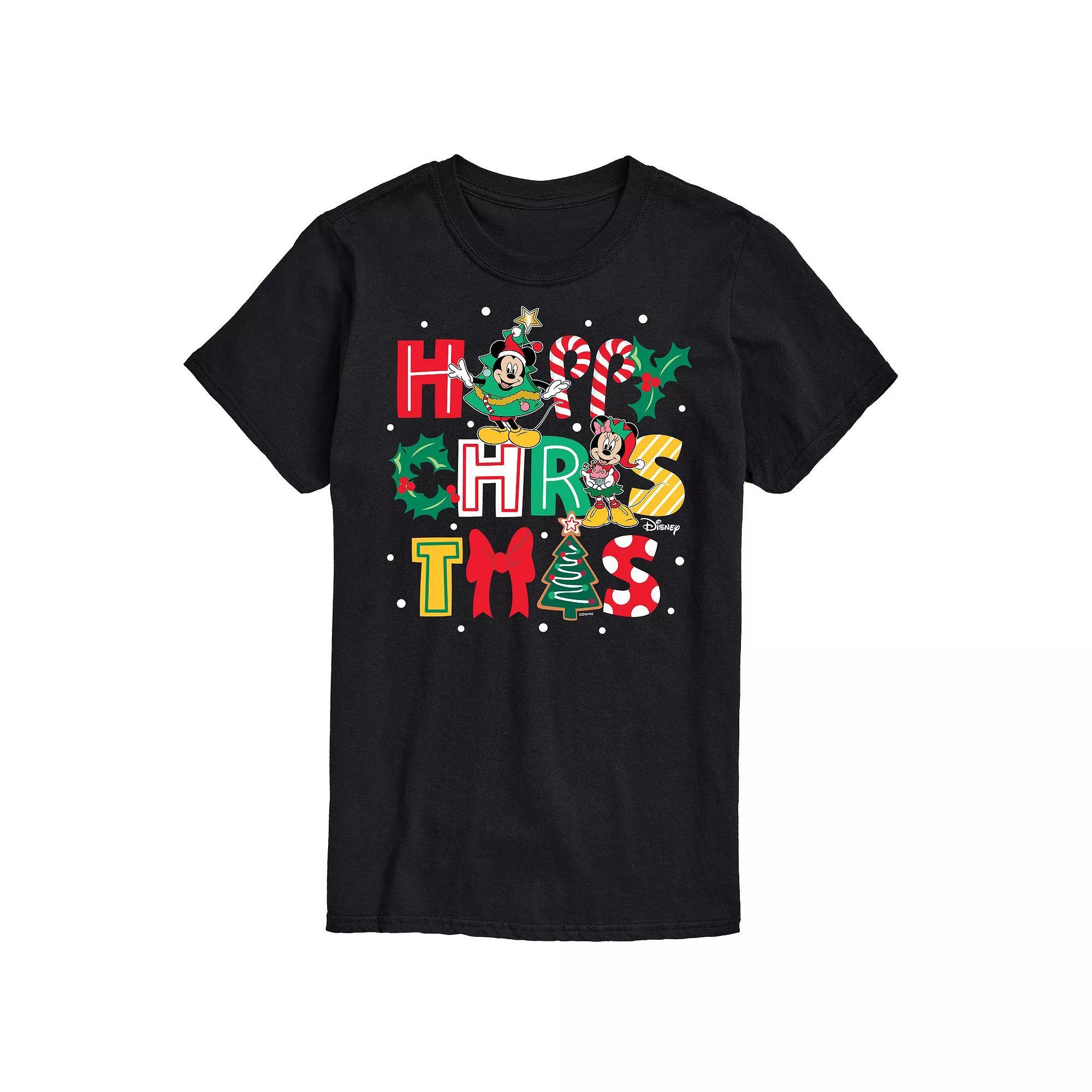 Disney's Mickey & Minnie Mouse Men's Happy Christmas Icons Graphic Tee, Size: XXL, Black Product Image