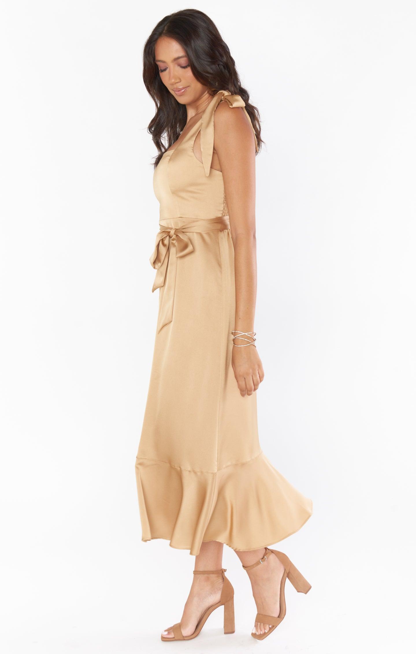Claire Midi Dress ~ True Gold Luxe Satin Product Image