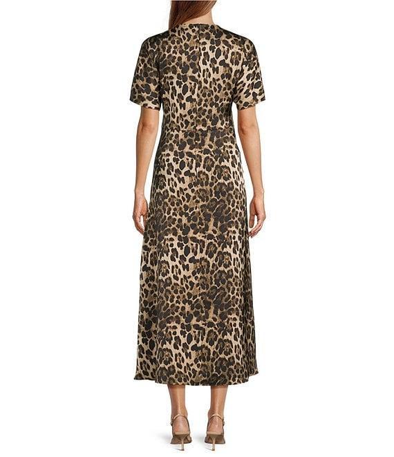 Antonio Melani Gabriella Satin Leopard Print Crew Neck Short Sleeve Maxi Dress Product Image