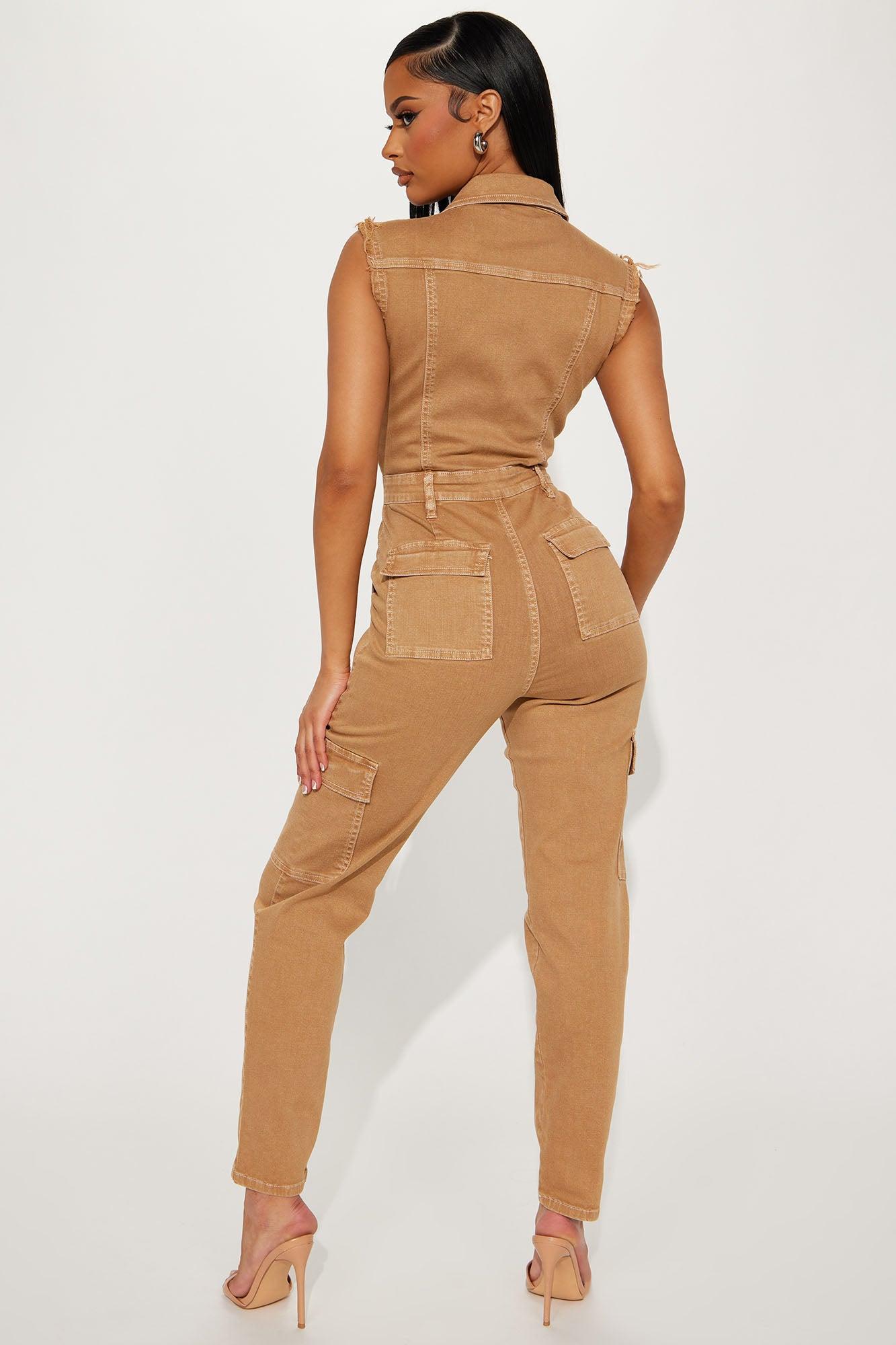 Weekend Love Denim Jumpsuit - Tan Product Image