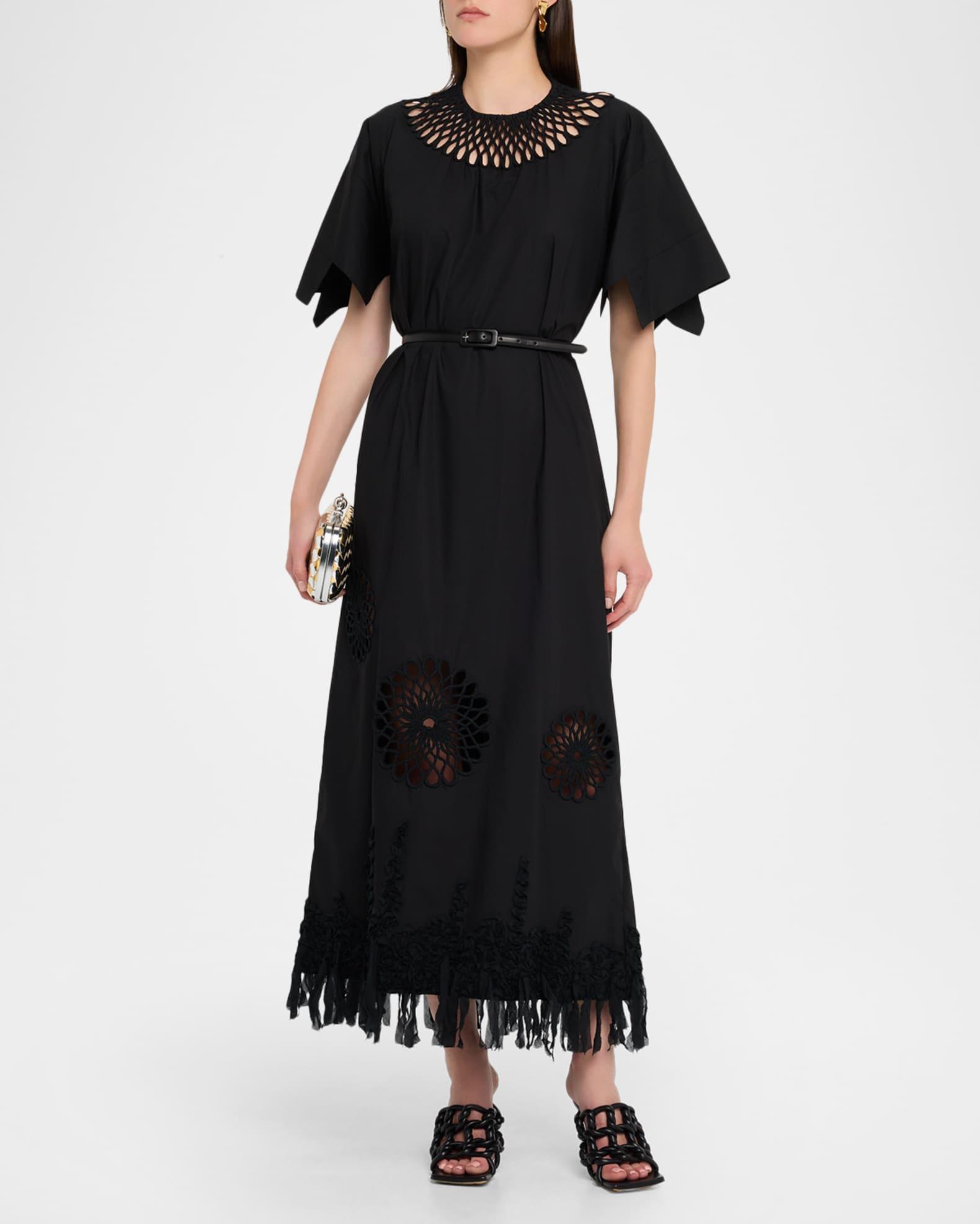 Embroidered Fringe-Hem Cotton Maxi Dress Product Image