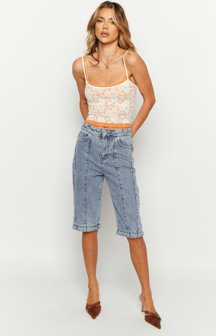 The Phoebe Mid Wash Denim Jeans to Jorts Product Image