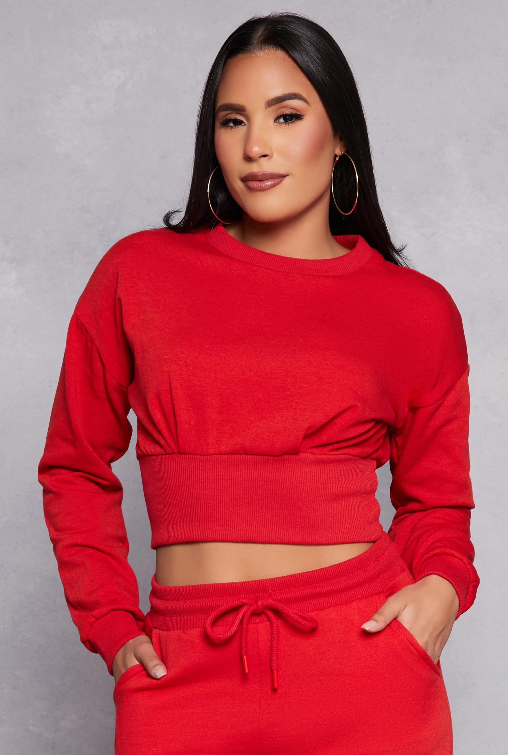 Womens Crew Neck Cropped Sweatshirt Product Image