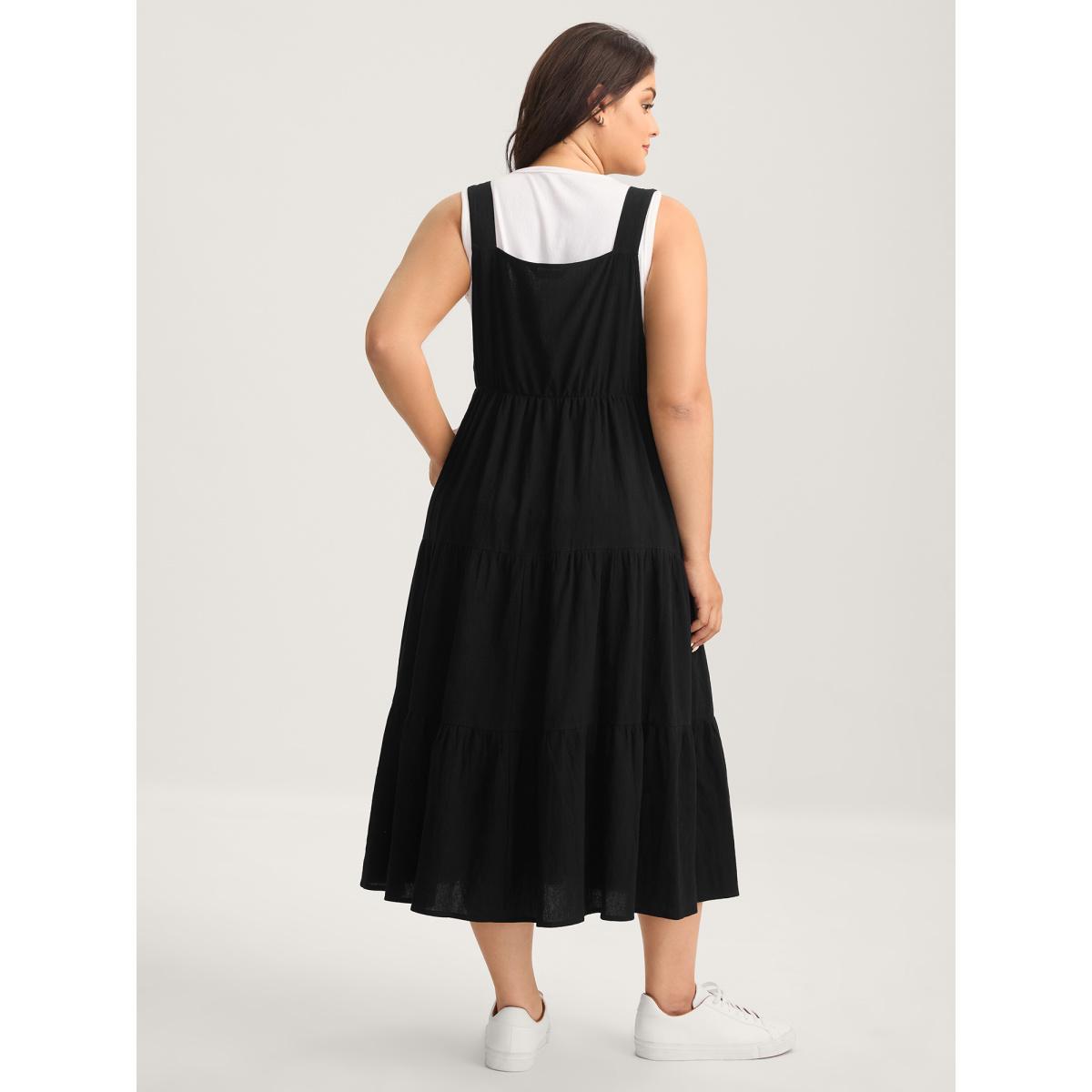 Plus Size Pure Cotton Diagonal Pockets Midi Dress Black Women Square Neck Sleeveless Curvy BloomChic 10/M Product Image