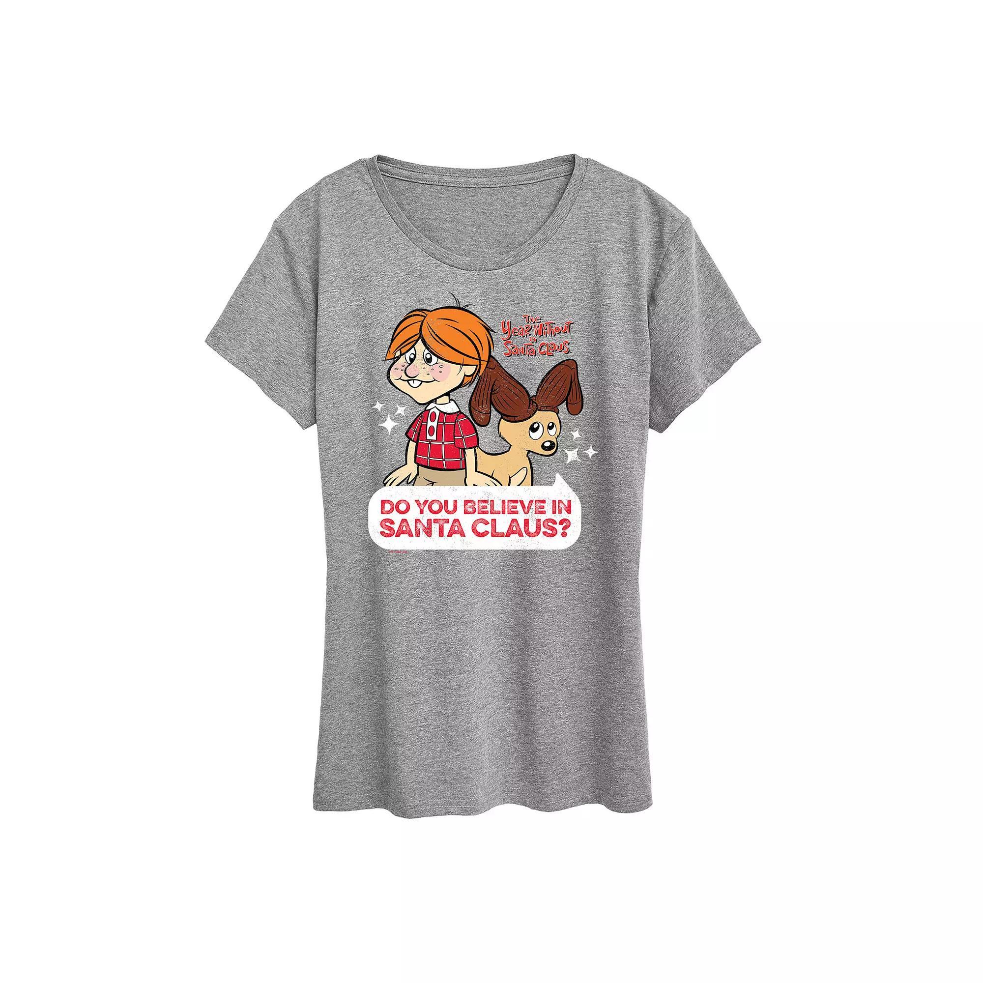 Womens The Year Without Santa Claus Do You Believe In Santa Graphic Tee, Girls Grey Juniper Product Image