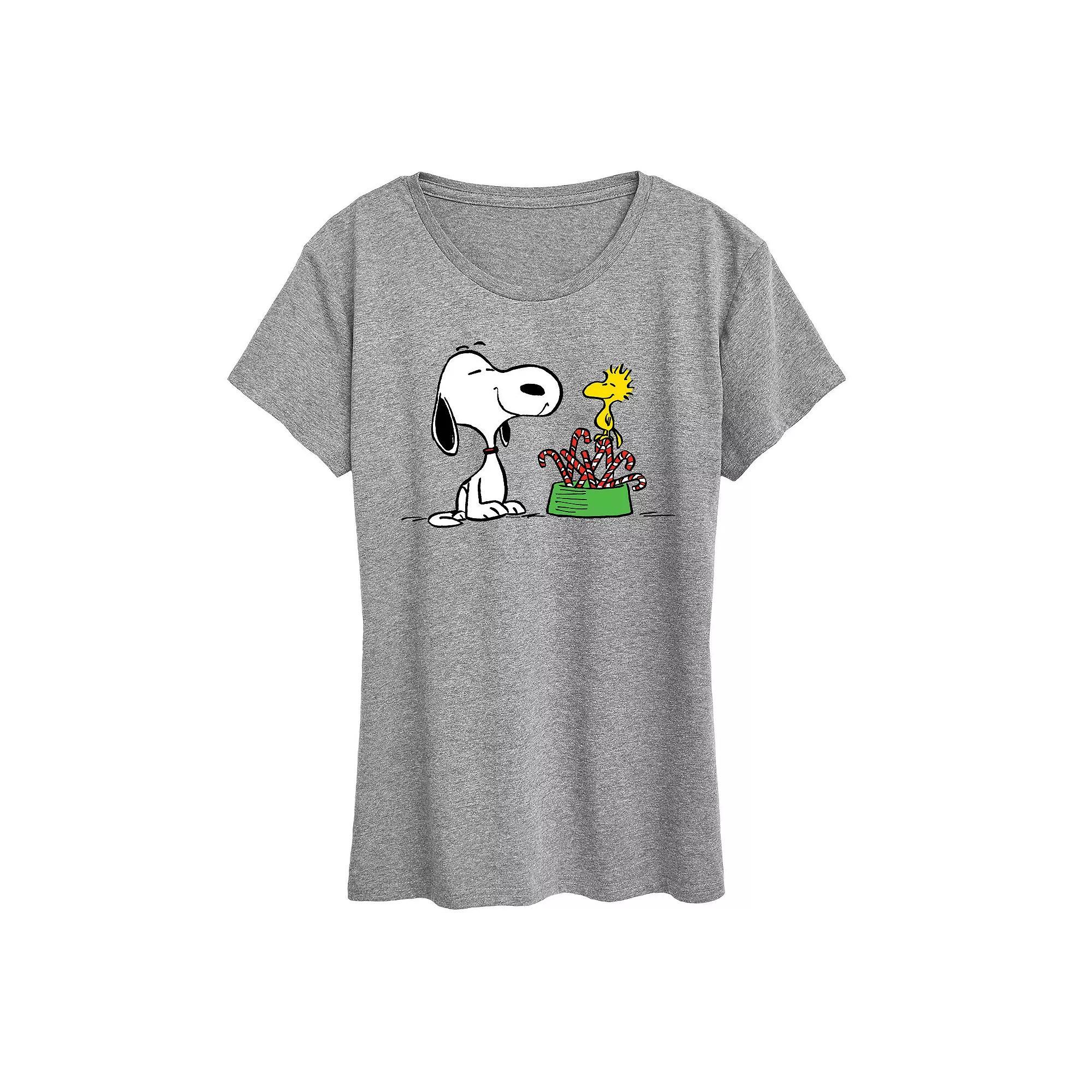 Womens Peanuts Candy Canes Graphic Tee Grey Gray Product Image