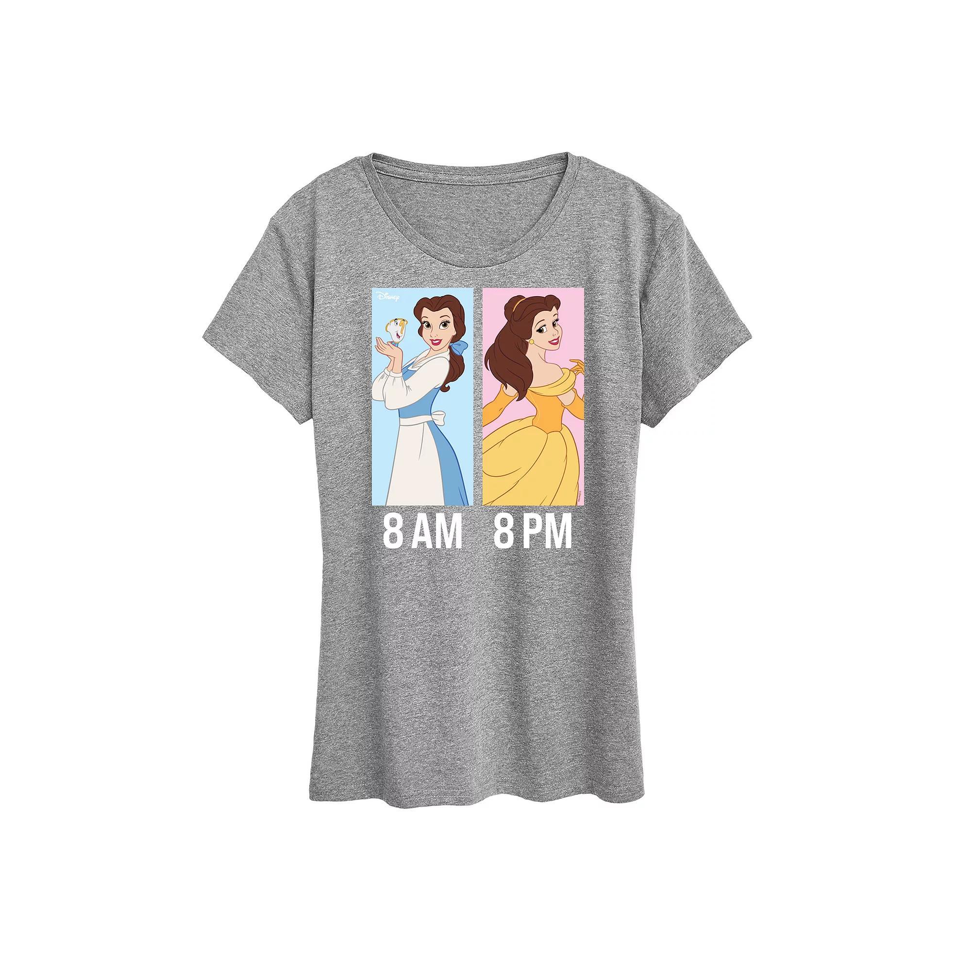 Disney Princess Belle Womens AM to PM Graphic Tee Grey Gray Product Image