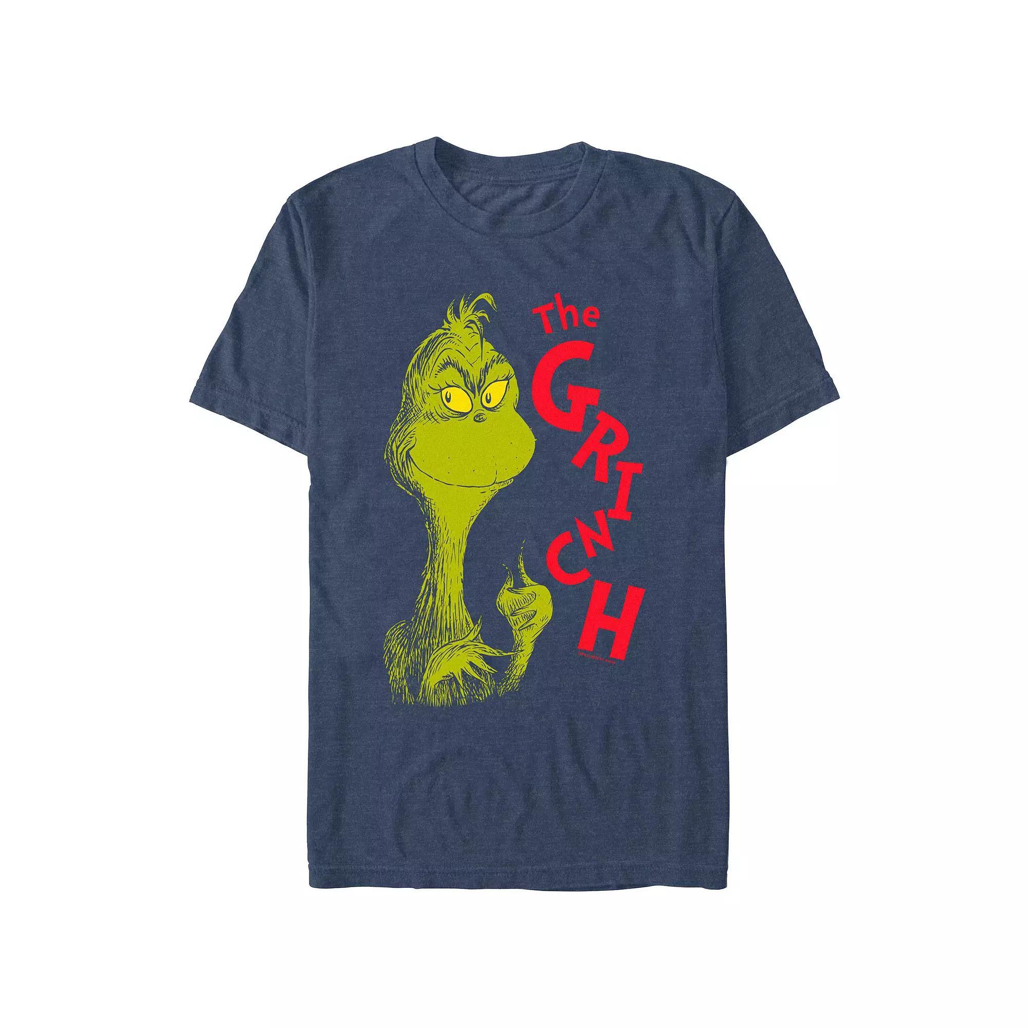 Big & Tall Dr. Seuss The Grinch Mischievous Face Graphic Tee, Men's, Size: XXL, Navy Grey Product Image