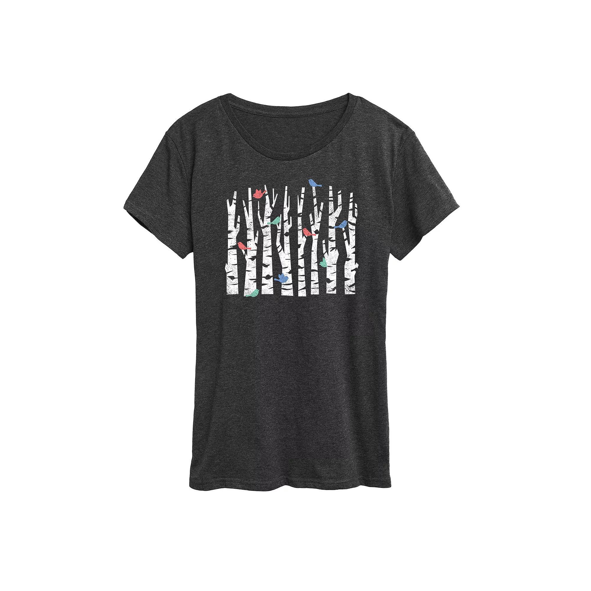 Womens Trees And Birds Graphic Tee Blue Product Image