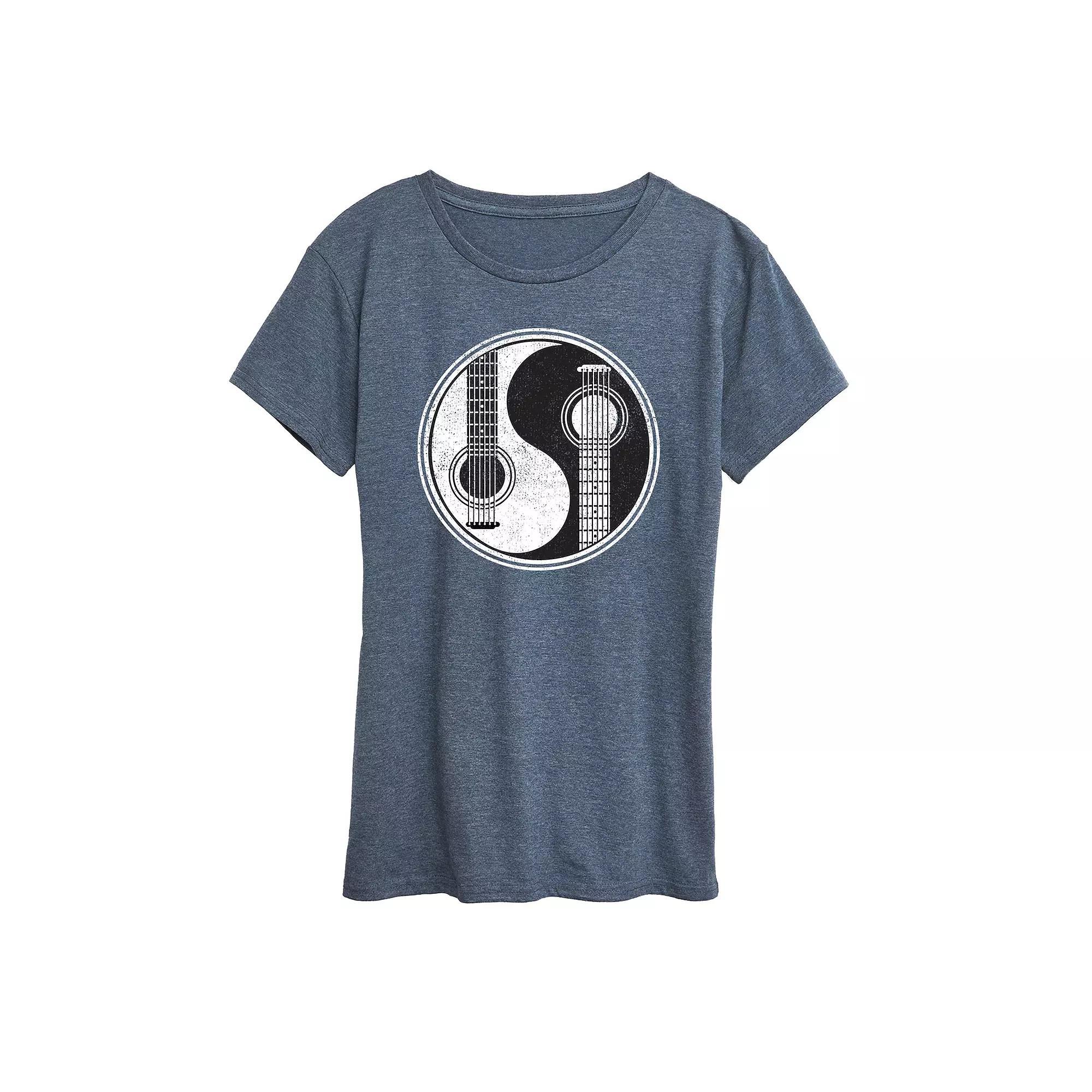 Womens Yin Yang Guitar Graphic Tee Grey Red Product Image