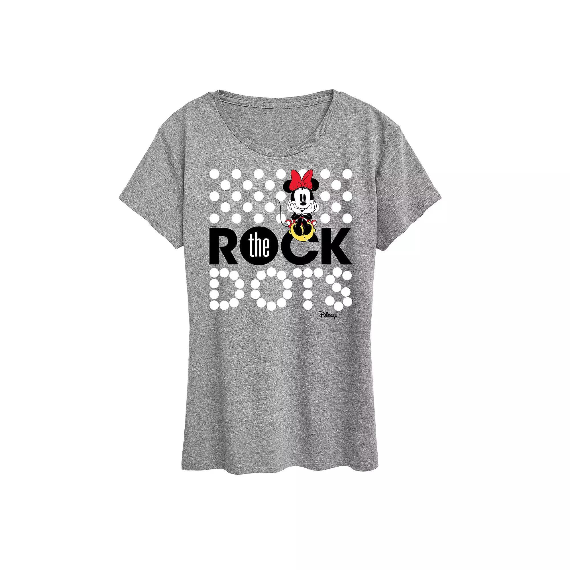 Disneys Minnie Mouse Rock The Dots Graphic Tee, Womens Grey Red Product Image